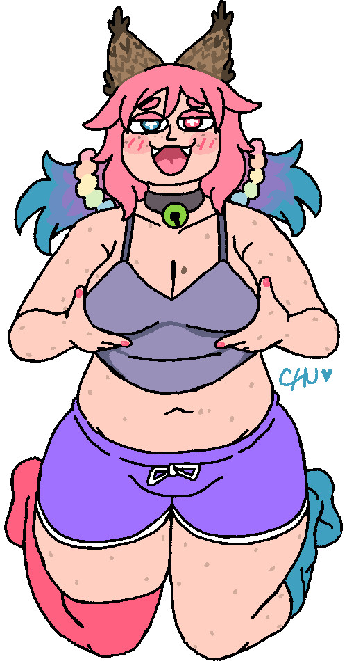 Cyan showing off her assets. OC belongs to @catastrothy.bsky.social!