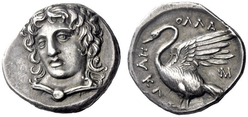 Apollo / swan drachm from Clazomenae, Ex Naville I, 1921, Pozzi, 2400; Ars Classica XVI, 1933, 1390 and Leu-M&M 28 May 1974, Kunstfreund, 219 sales