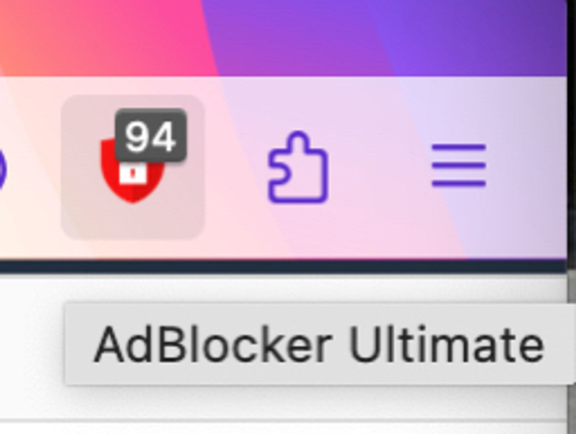 An icon for AdBlocker Ultimate showing a red shield and a counter that says 94.