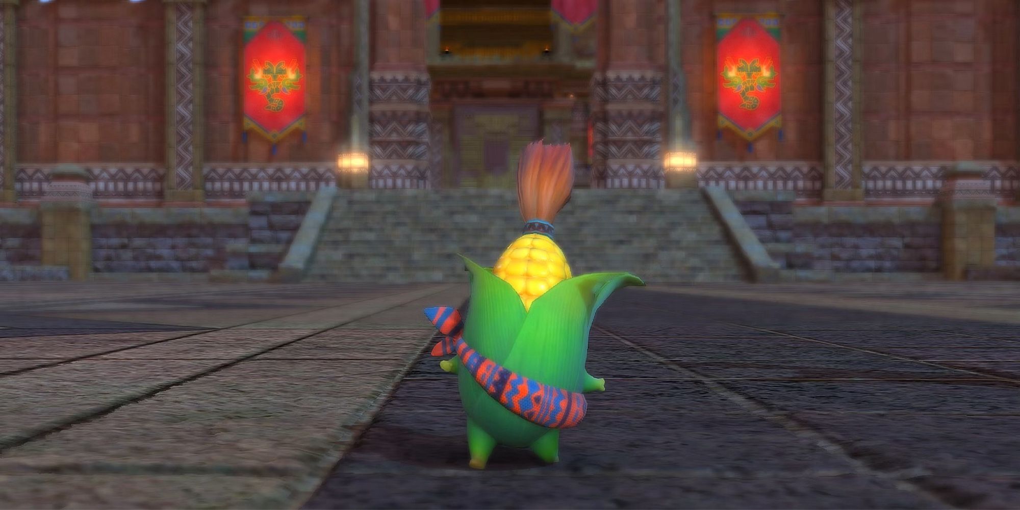 Cornservant from Final Fantasy 14, an anthropomorphic walking corn cob with a little sash