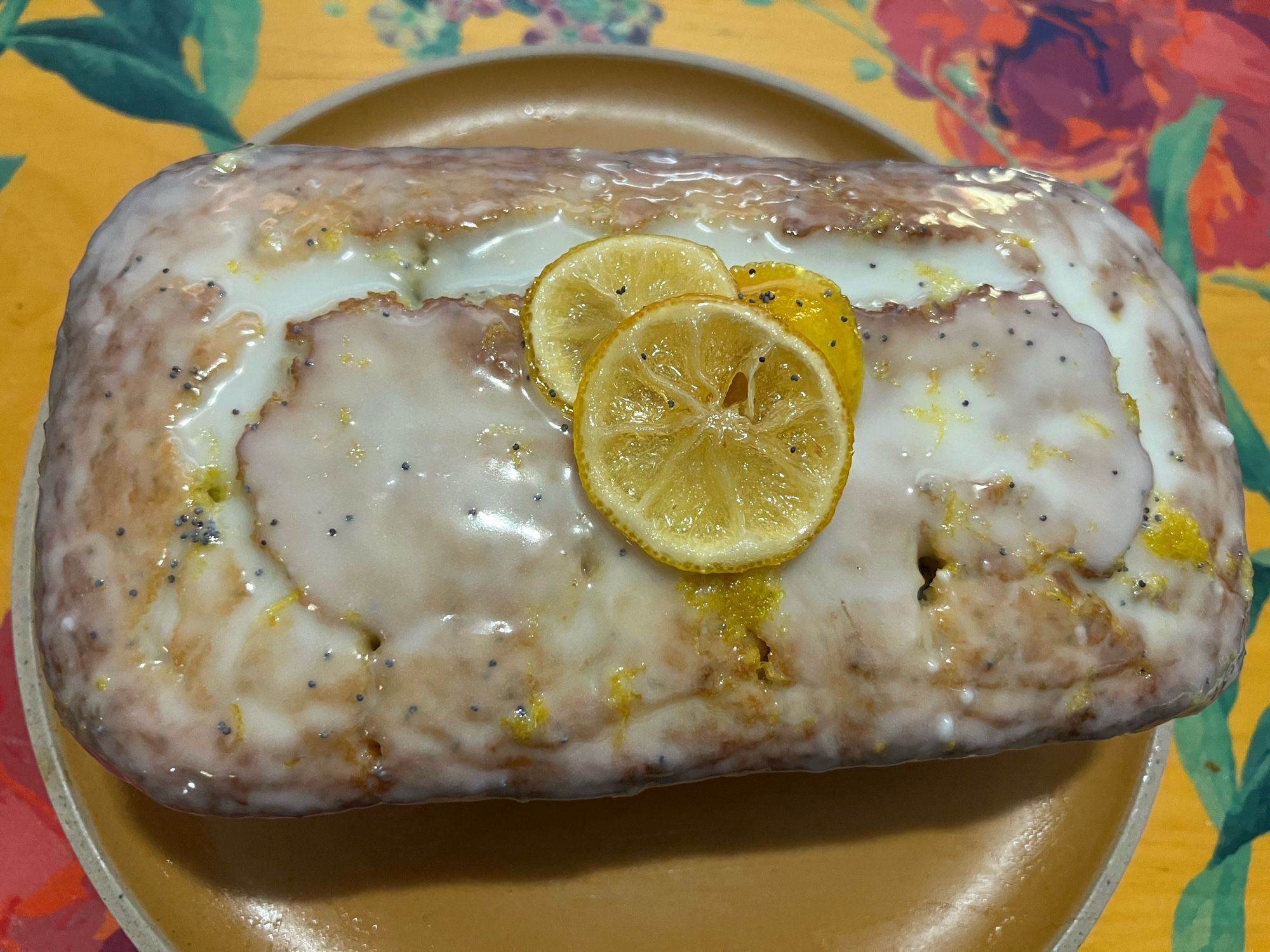 The top of a lemon poppyseed loaf