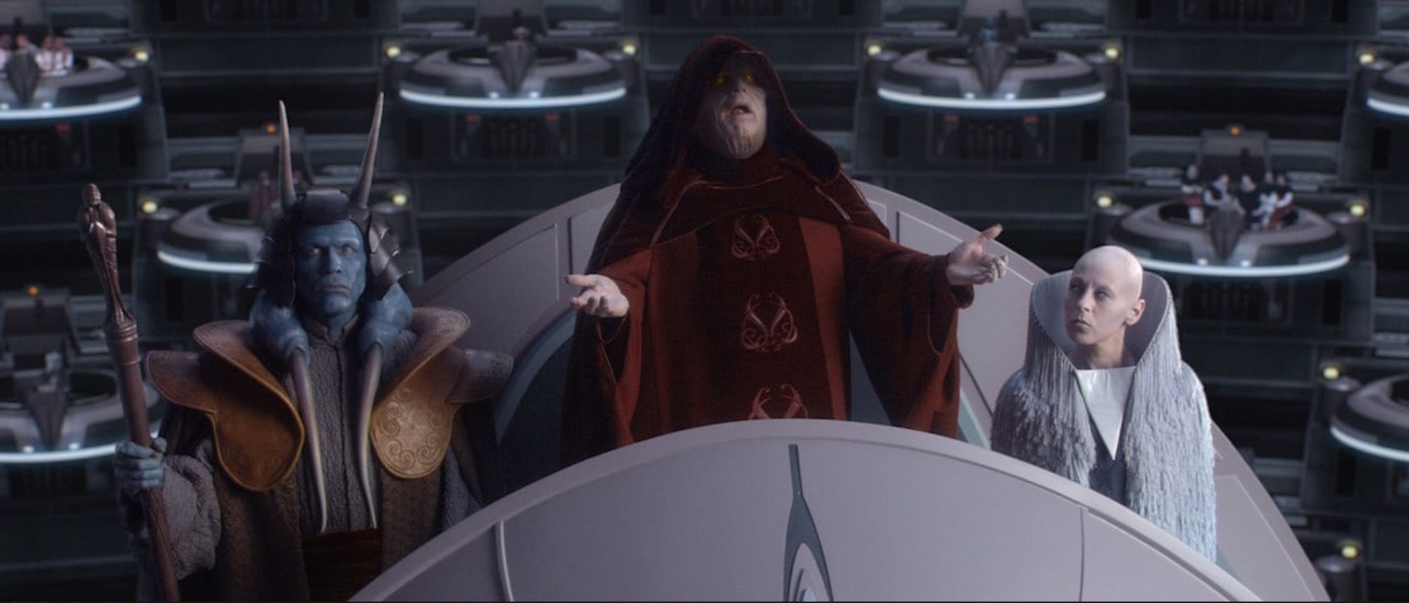 Palpatine gives an inspirational speech to protect innocent civilians from the evil Jedi cult!