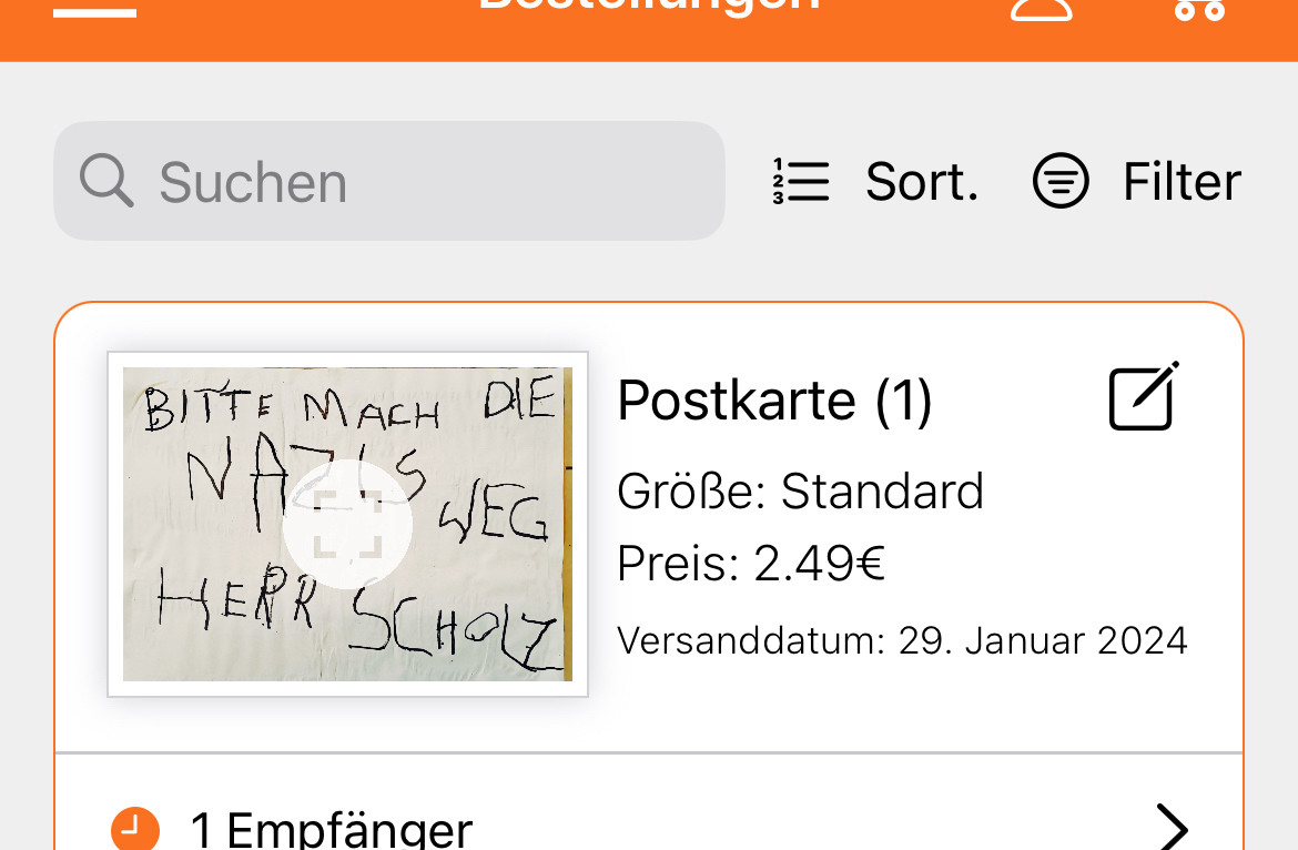 Postkarte an den Bundeskanzler- bitte mach sie Nazis weg Herr Scholz-