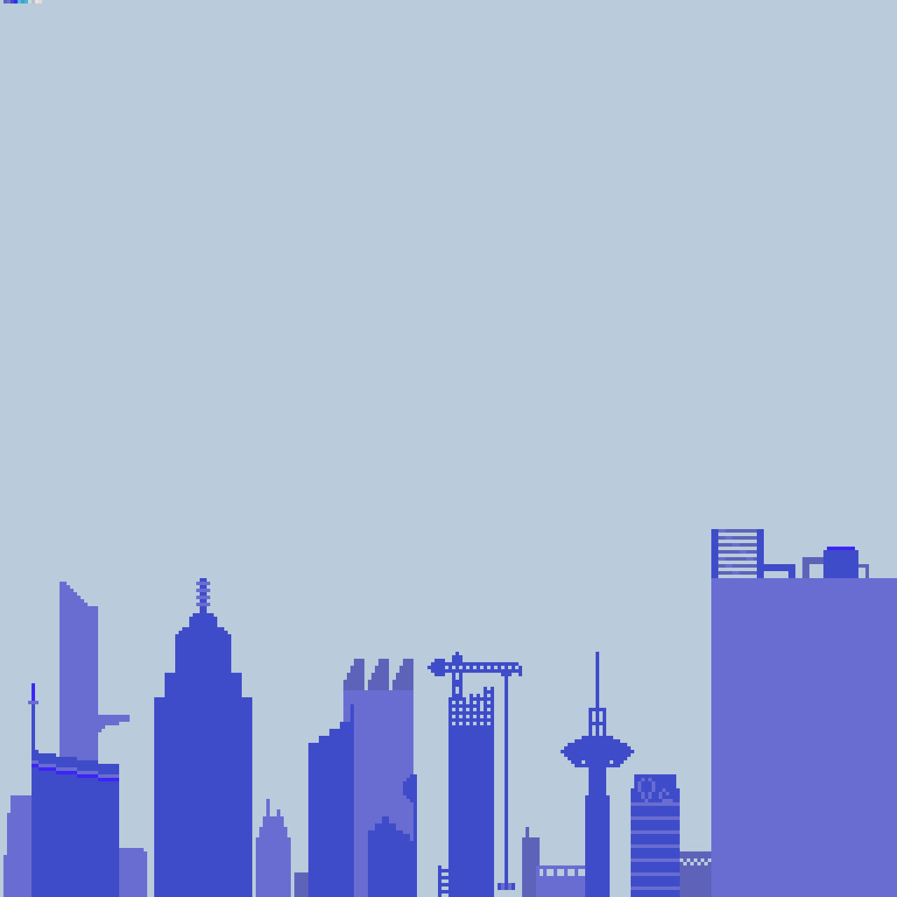 A pixel art of a city at daytime in sideview