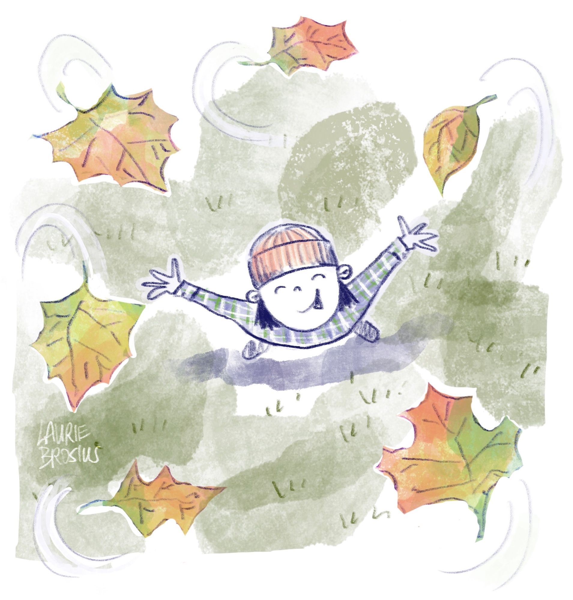 Illustration of a kid enjoying the Fall weather and the beauty that comes with it.