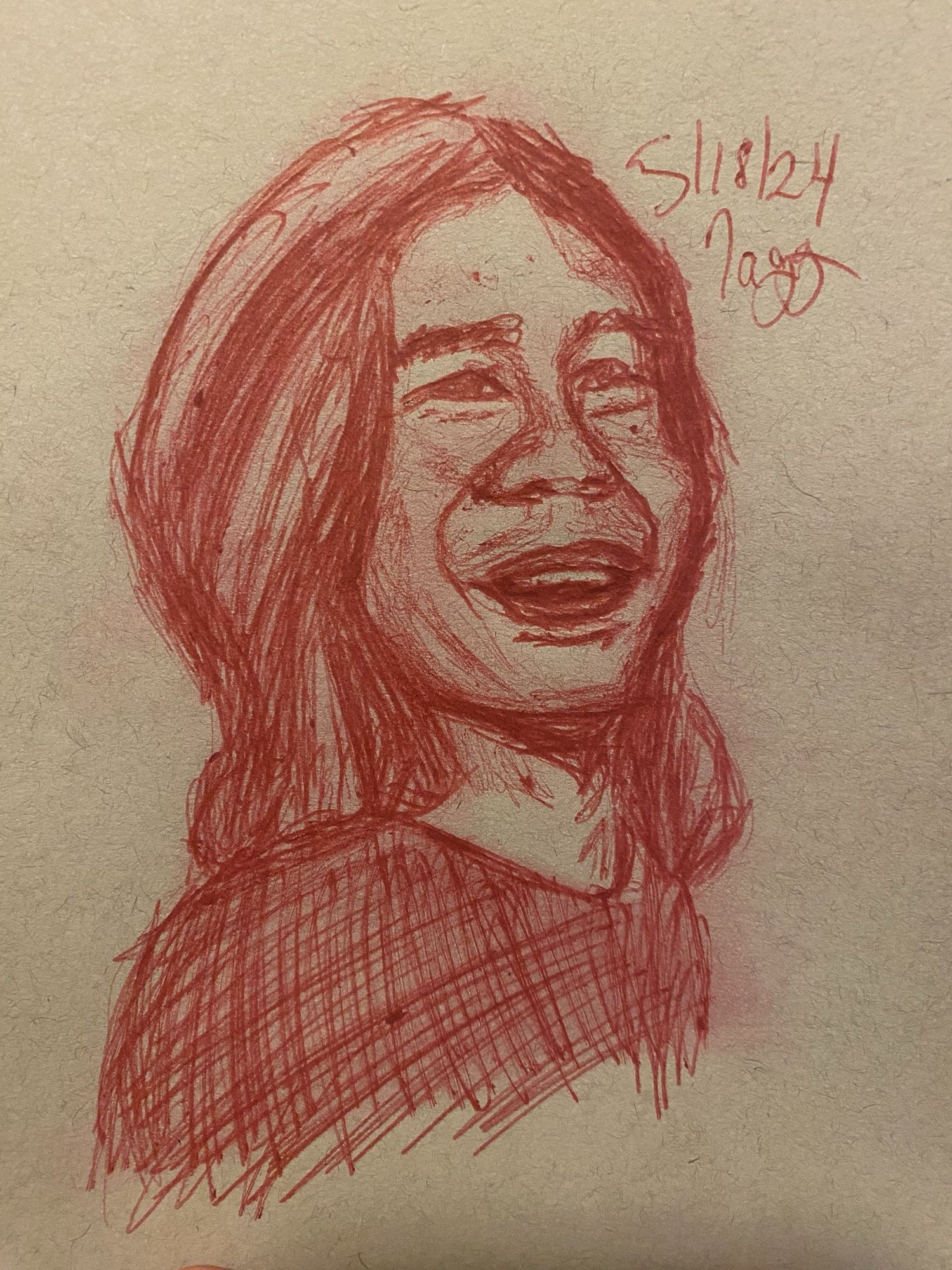 Red ballpoint pen sketch of Cisco Ramon