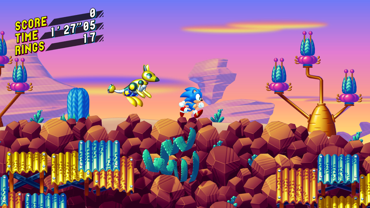 A wider shot of Kanga Clanga hopping in pursuit of Sonic in the outback.