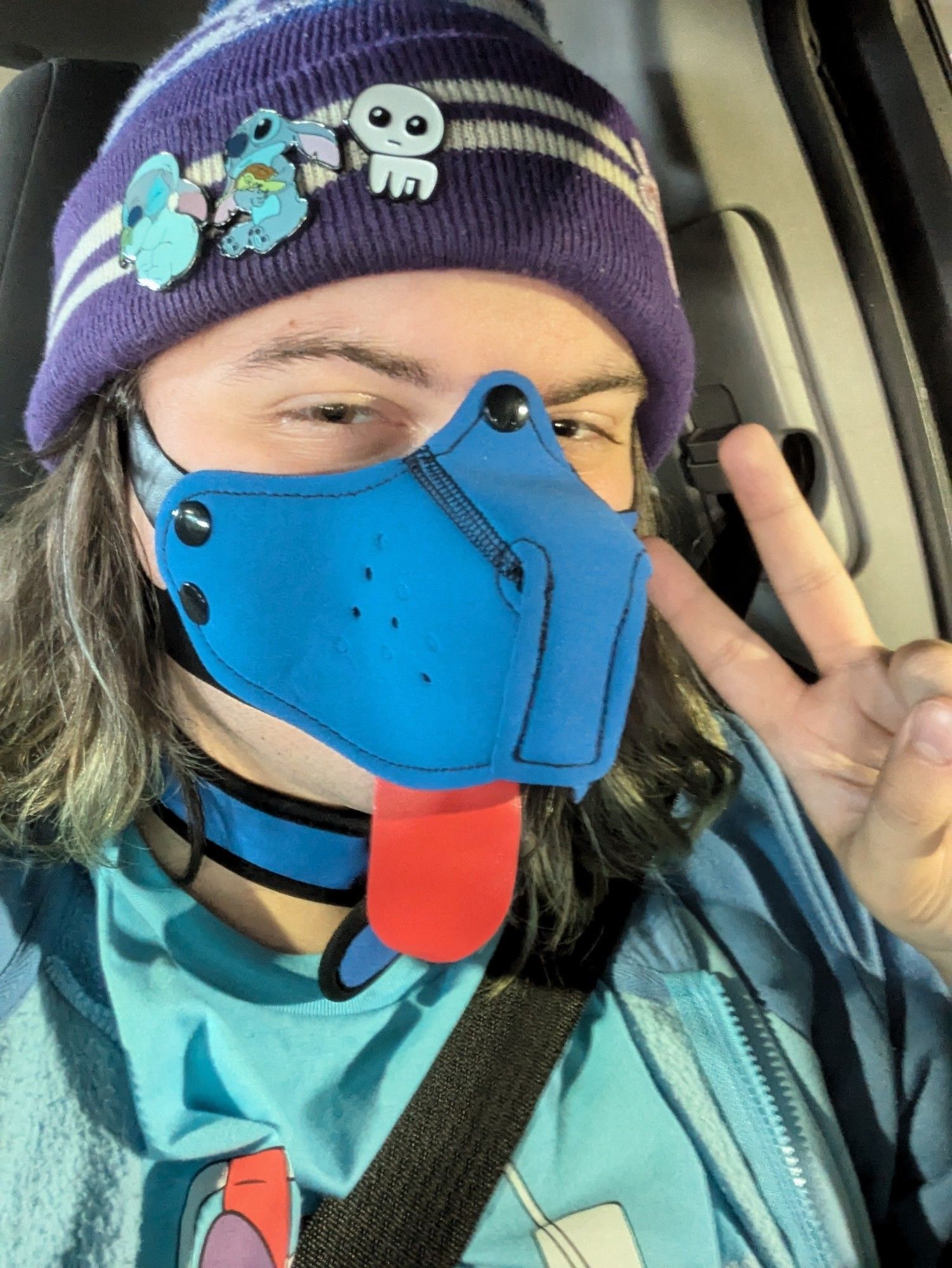 me wearing an adorable blue puppy mask, with a tongue stuck out!!! :3