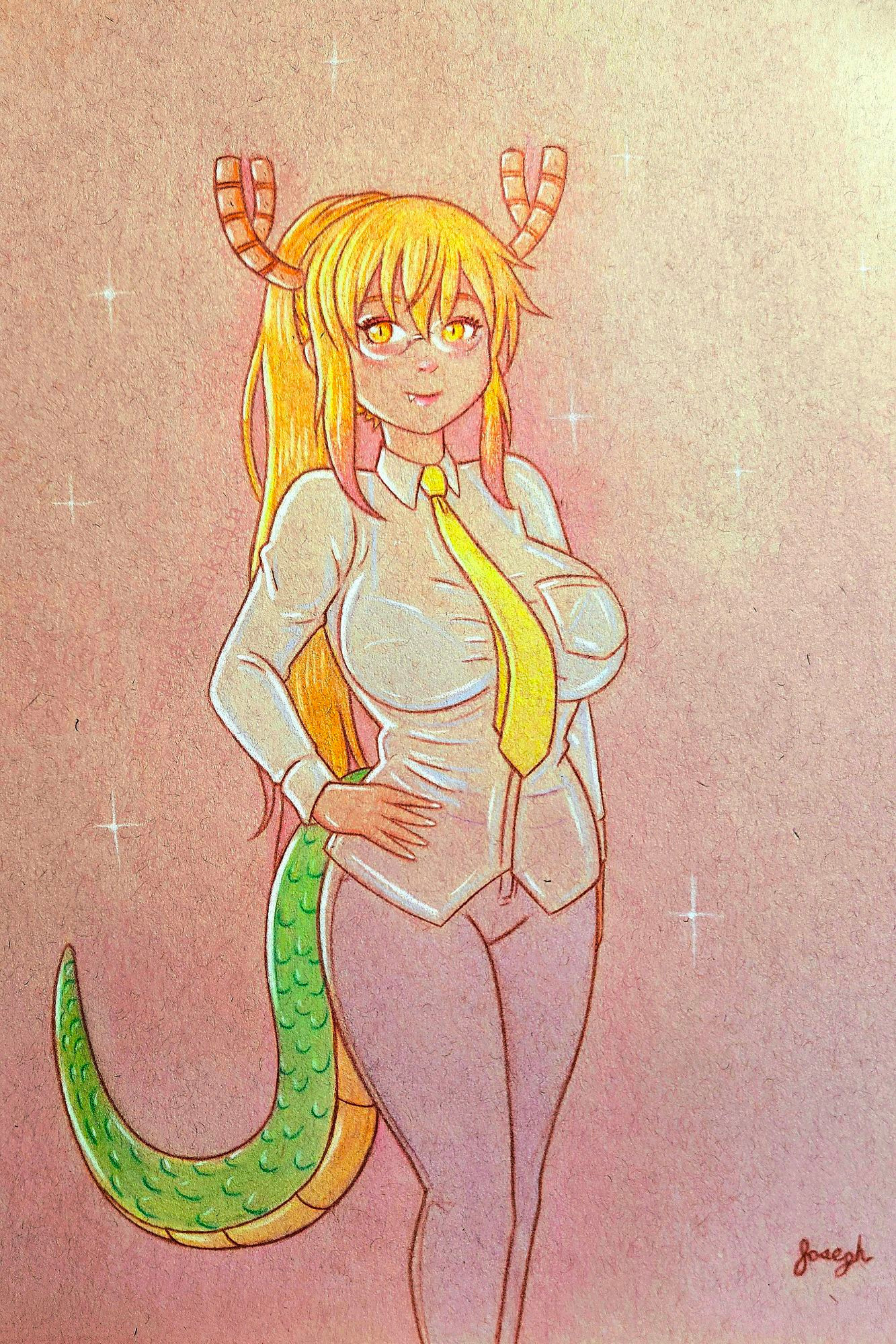 Tohru wearing Miss Kobayashi's work uniform.