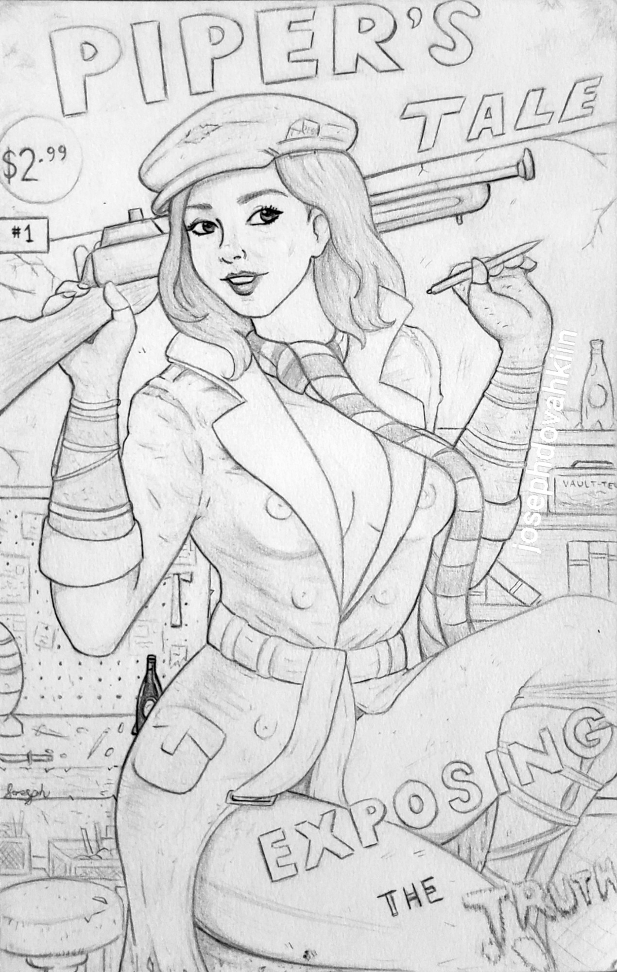 Comic book style cover of Piper Wright from Fallout 4.