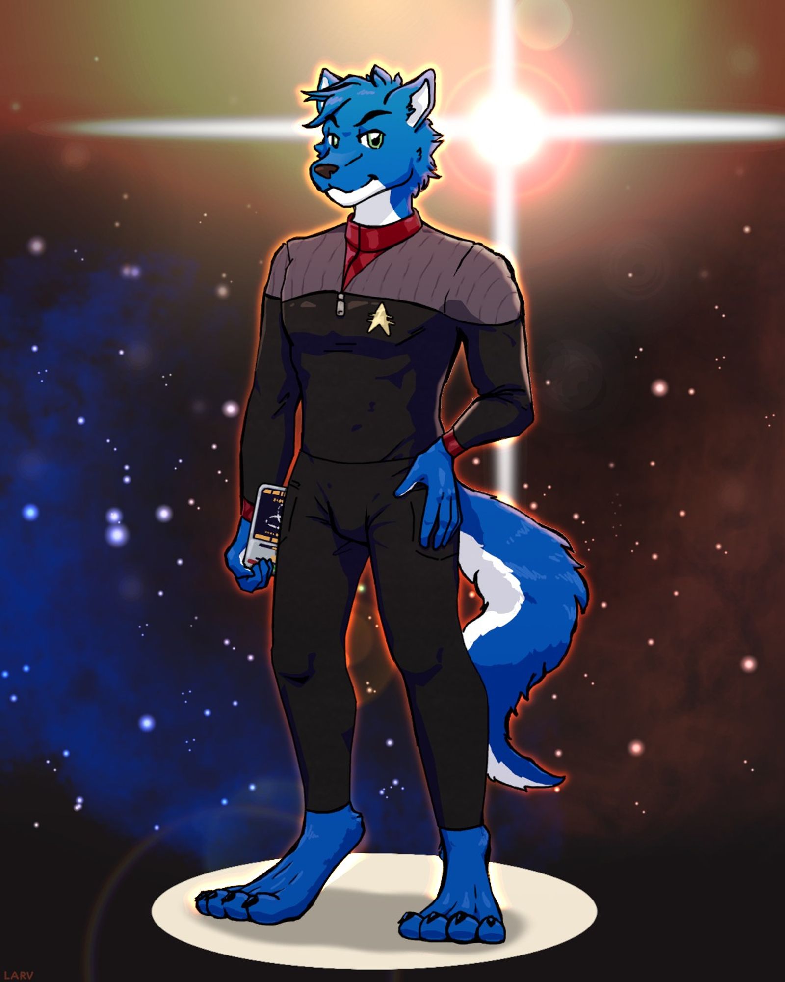 My character HylianWolf depicted in a late DS9/TNG-Movie era Starfleet uniform