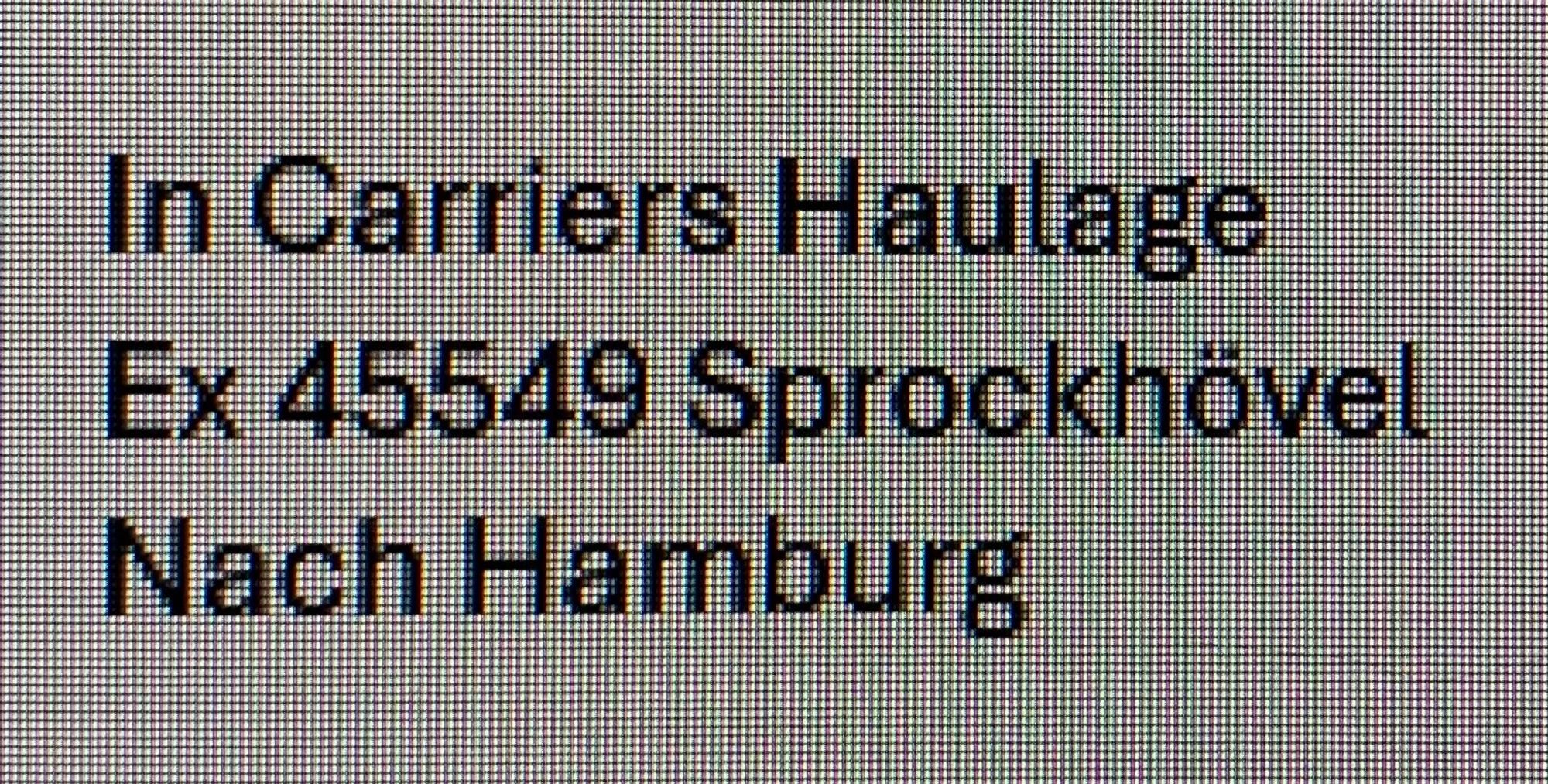 Eine Mail „In Carriers Haulage and x 45549 Sprockhövel nach Hamburg“