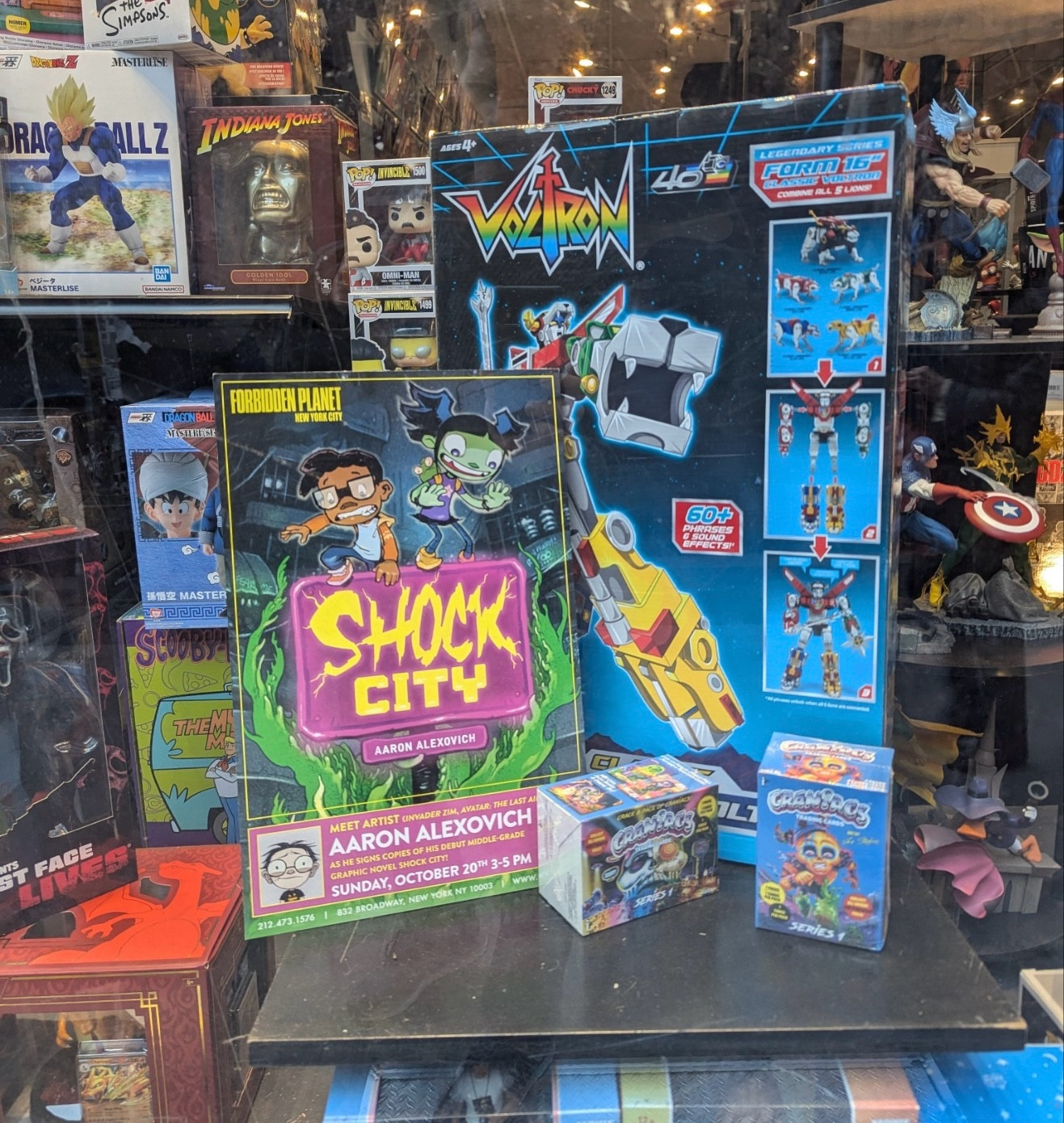 Shock City in the Forbidden Planet comic shop window.