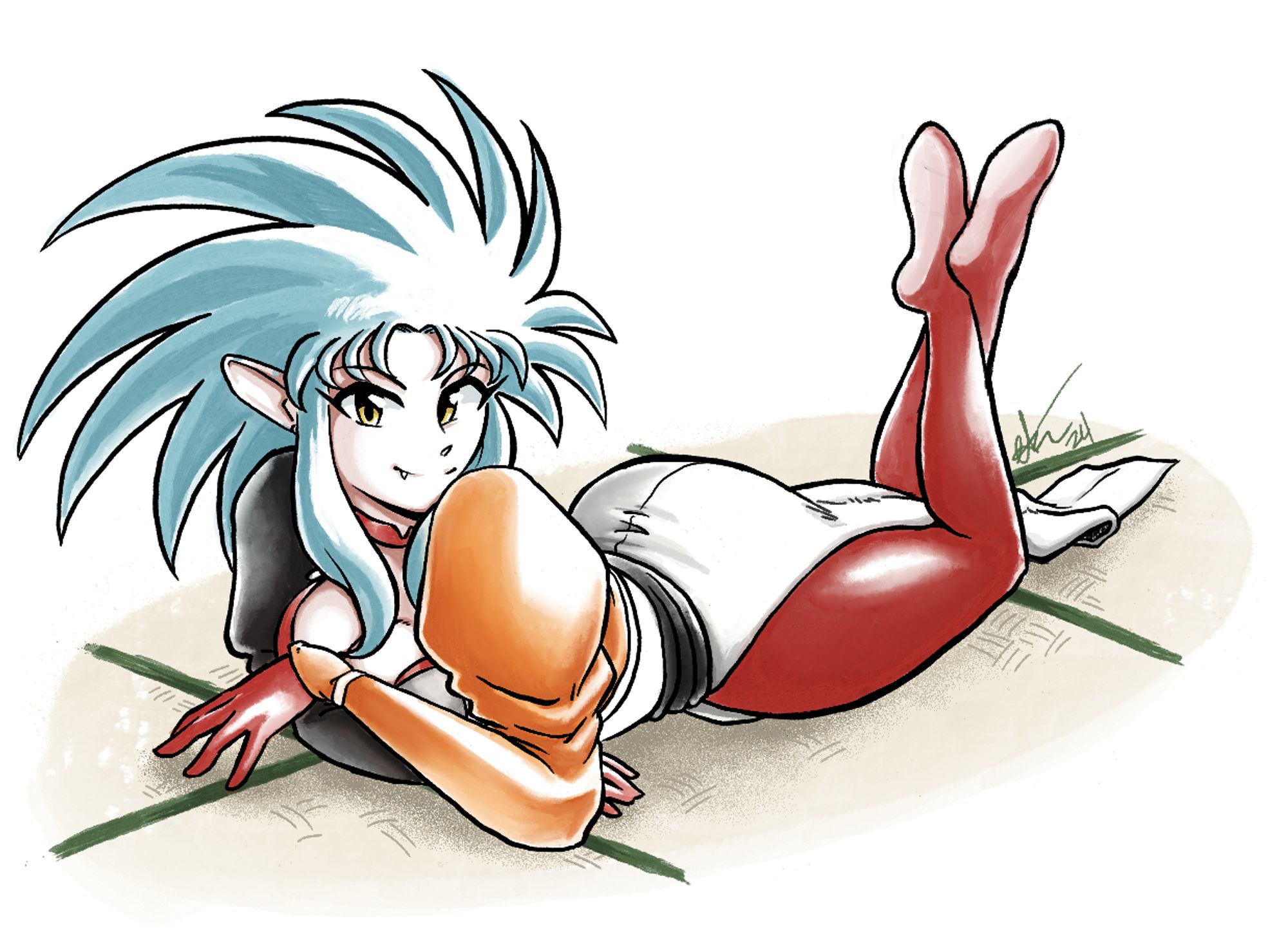 digital "watercolor" illustration of ryoko hakubi from the tenchi muyo series