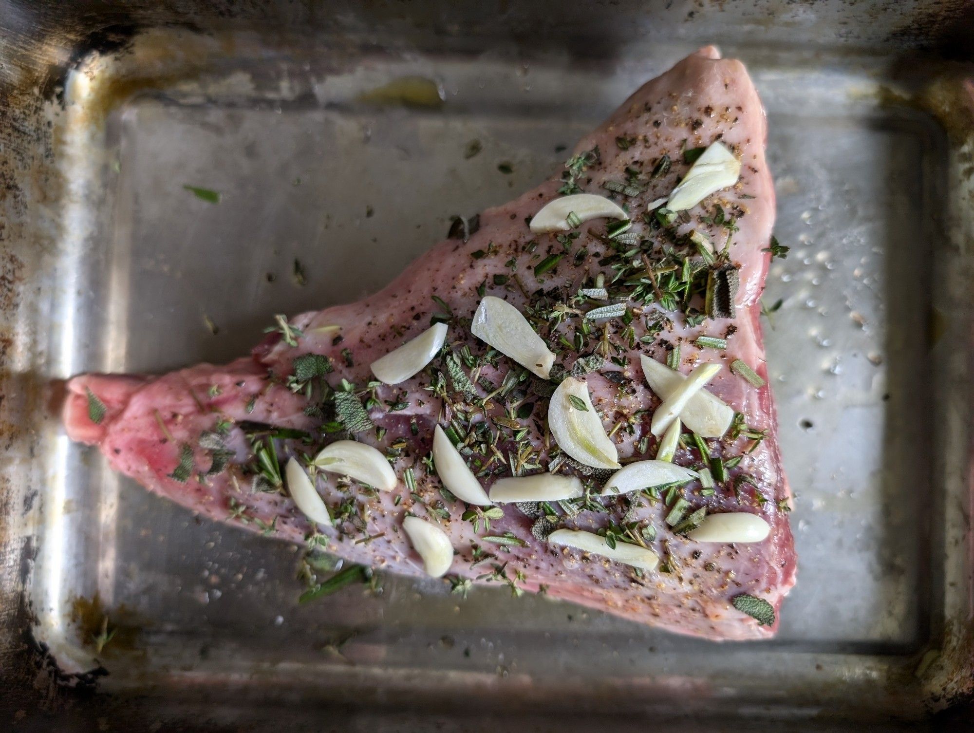 A seasoned leg of lamb.