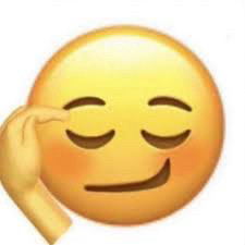 edited and unofficial iphone style emoji, smirking and looking down at the ground bashfully, blushing and using its hand to mimic the motion of brushing hair behind ones ear