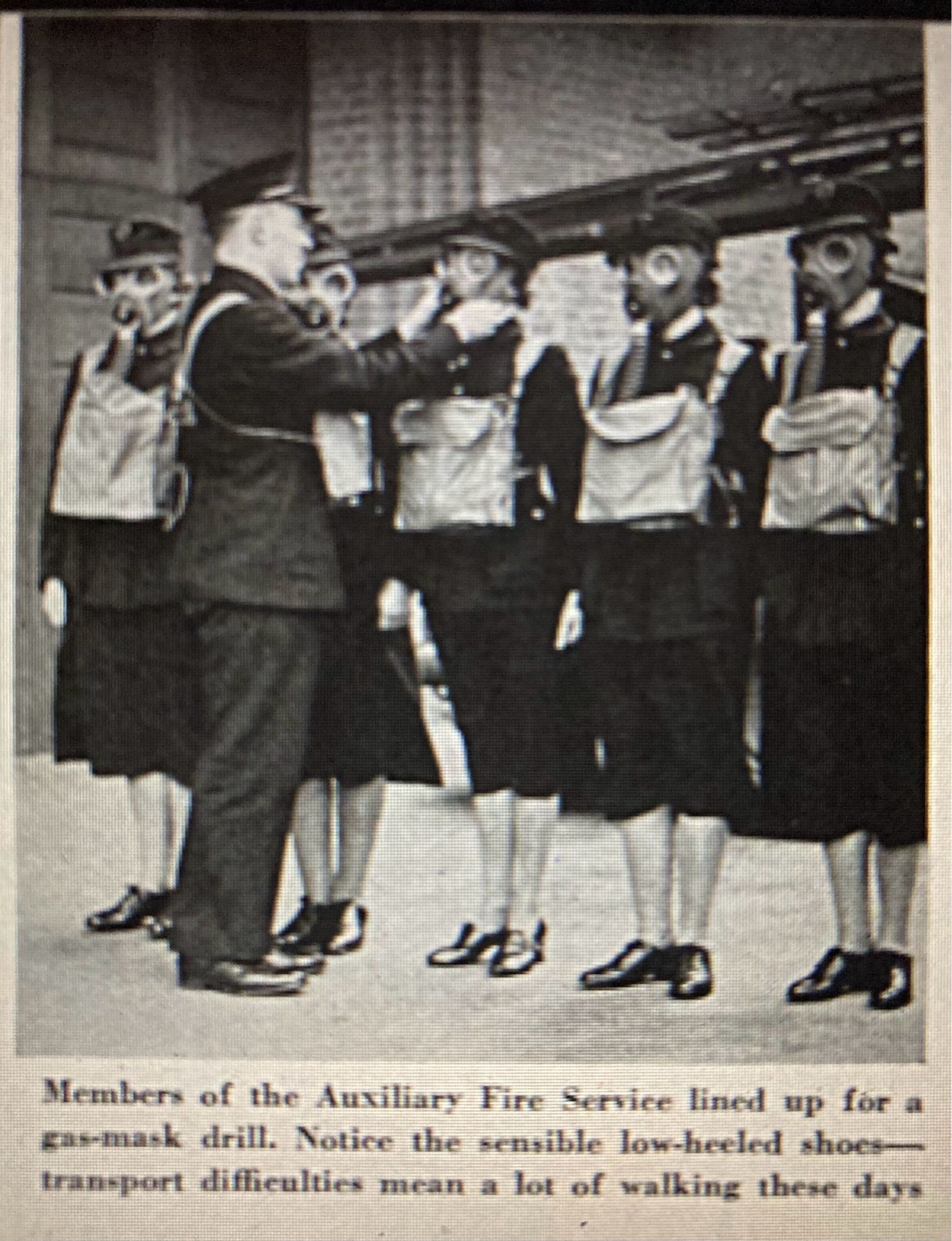 Women members of the AFS lined up for gas-mask drill.