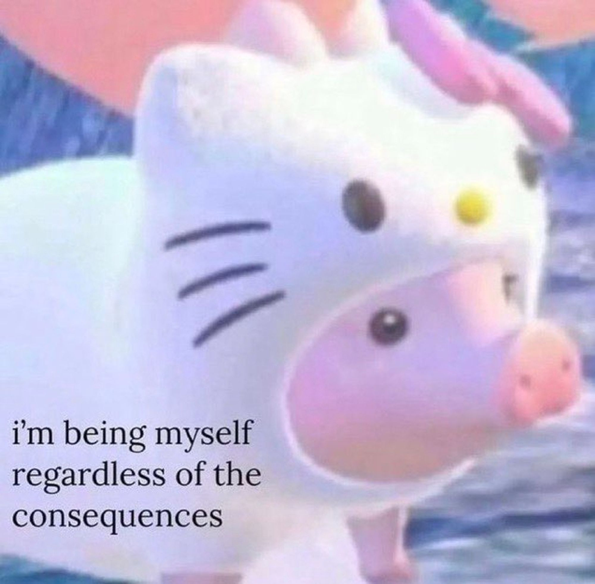 photo of a pig wearing a Hello Kitty costume with the text "I am being myself regardless of consequences"