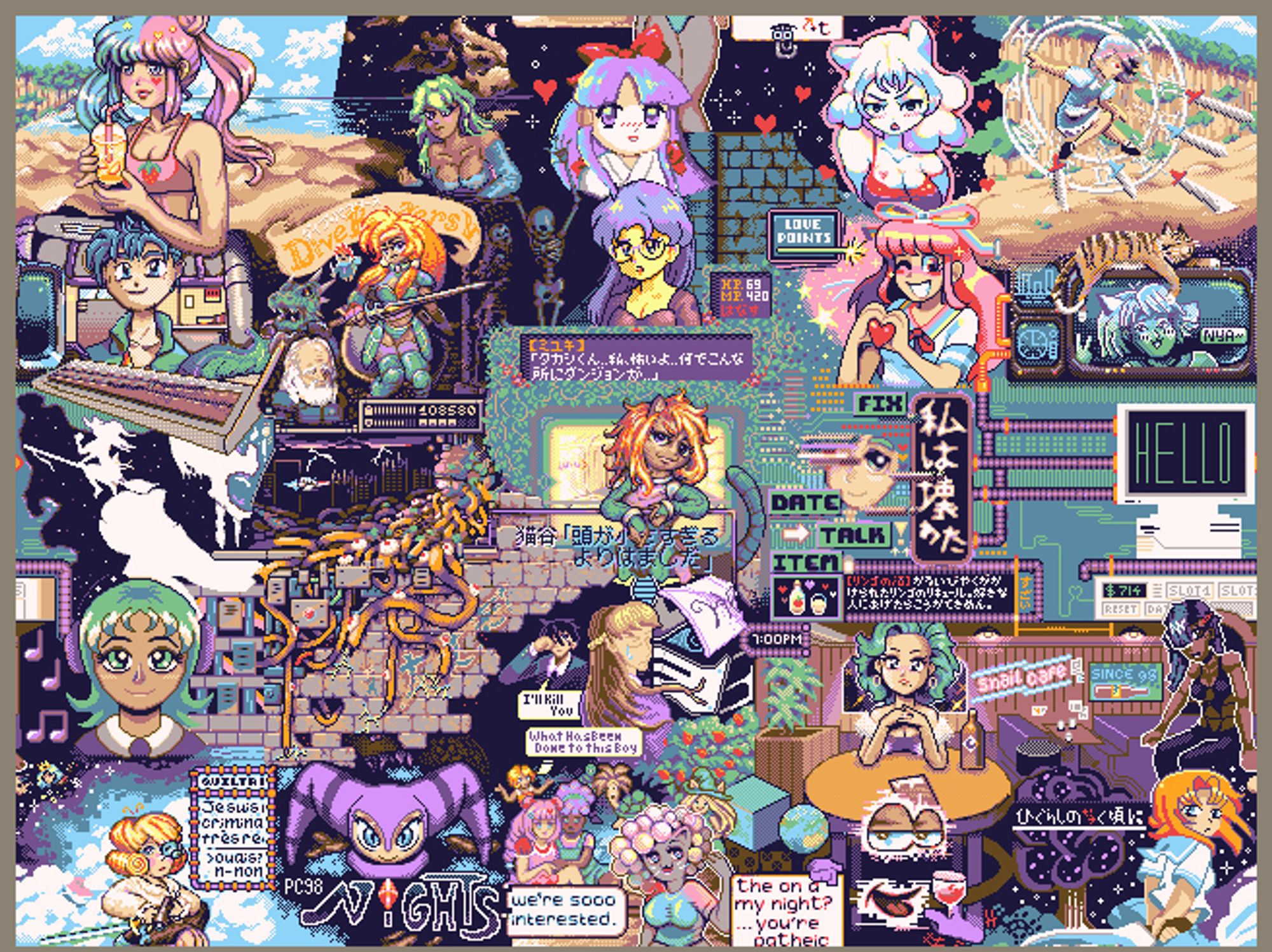 Pixel art colaborativa com o tema "PC-98". Cada quadro é desenhado por um artista diferente com intuito de criar uma tela inteira.

Créditos: ⭐arisuki (2), Drifton Aloft (2), DutchDinosaur (2), glacier (2), Gors (2), Haboo (2), ⭐Sodor (2), ⭐Virus610 (2), ⭐ack (1), Anchimayen (1), ButtButtTheNobelButt (1), Goosyberry (1), Ichoriel (1), jayevrd (1), MetaruPX (1), Owl Music (1), patchy (1)