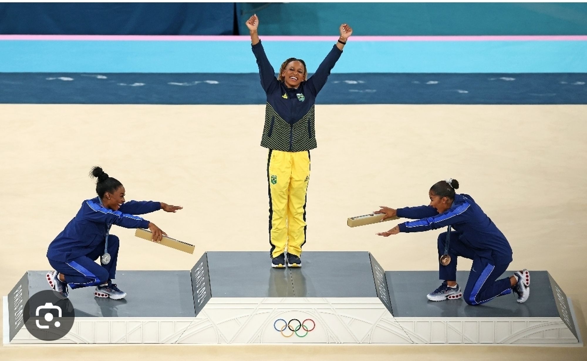 Simone Biles and Jordan Chiles bow to Rebecca Andrade