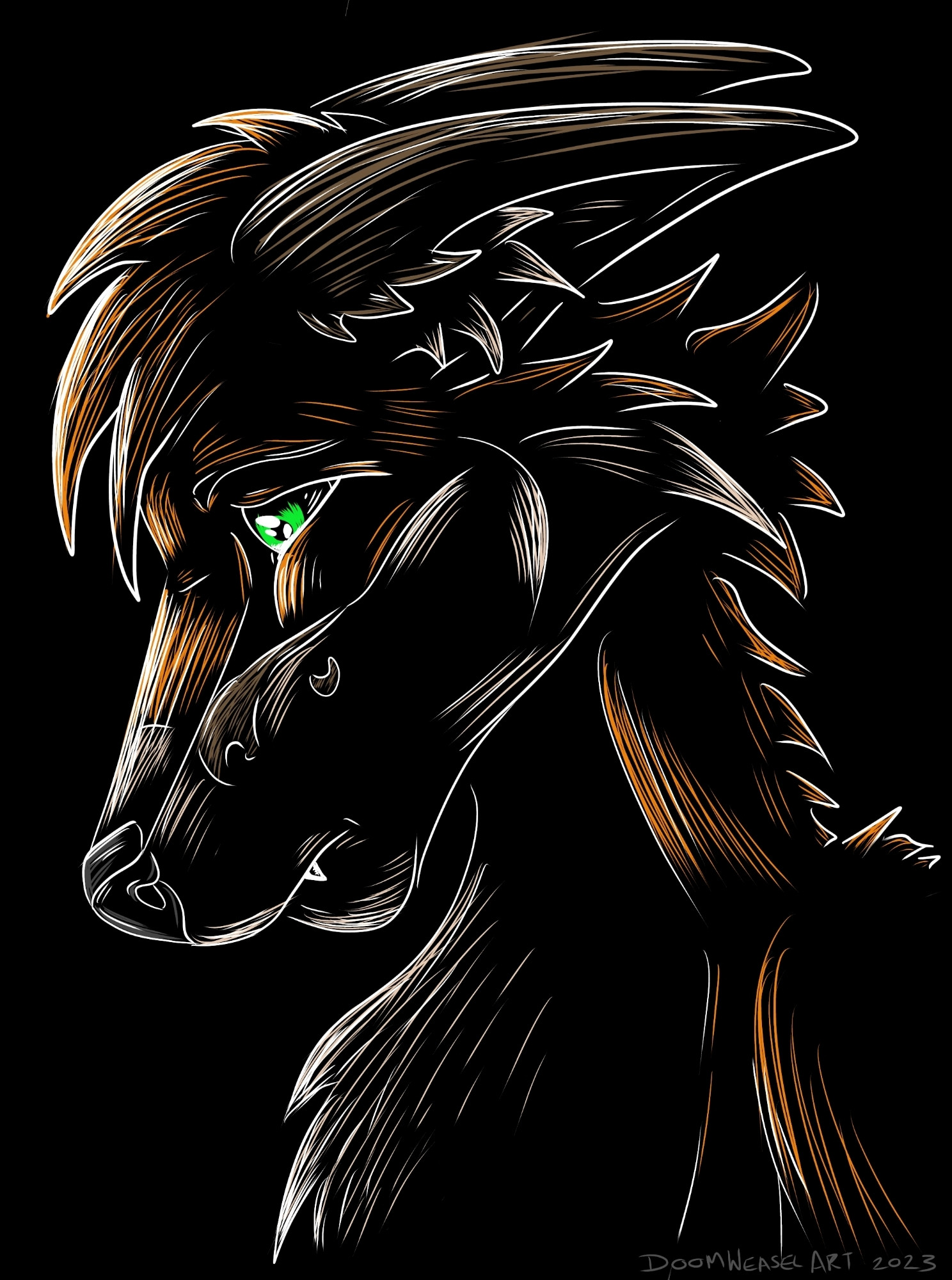 Dark stylised portrait of an anthro fox