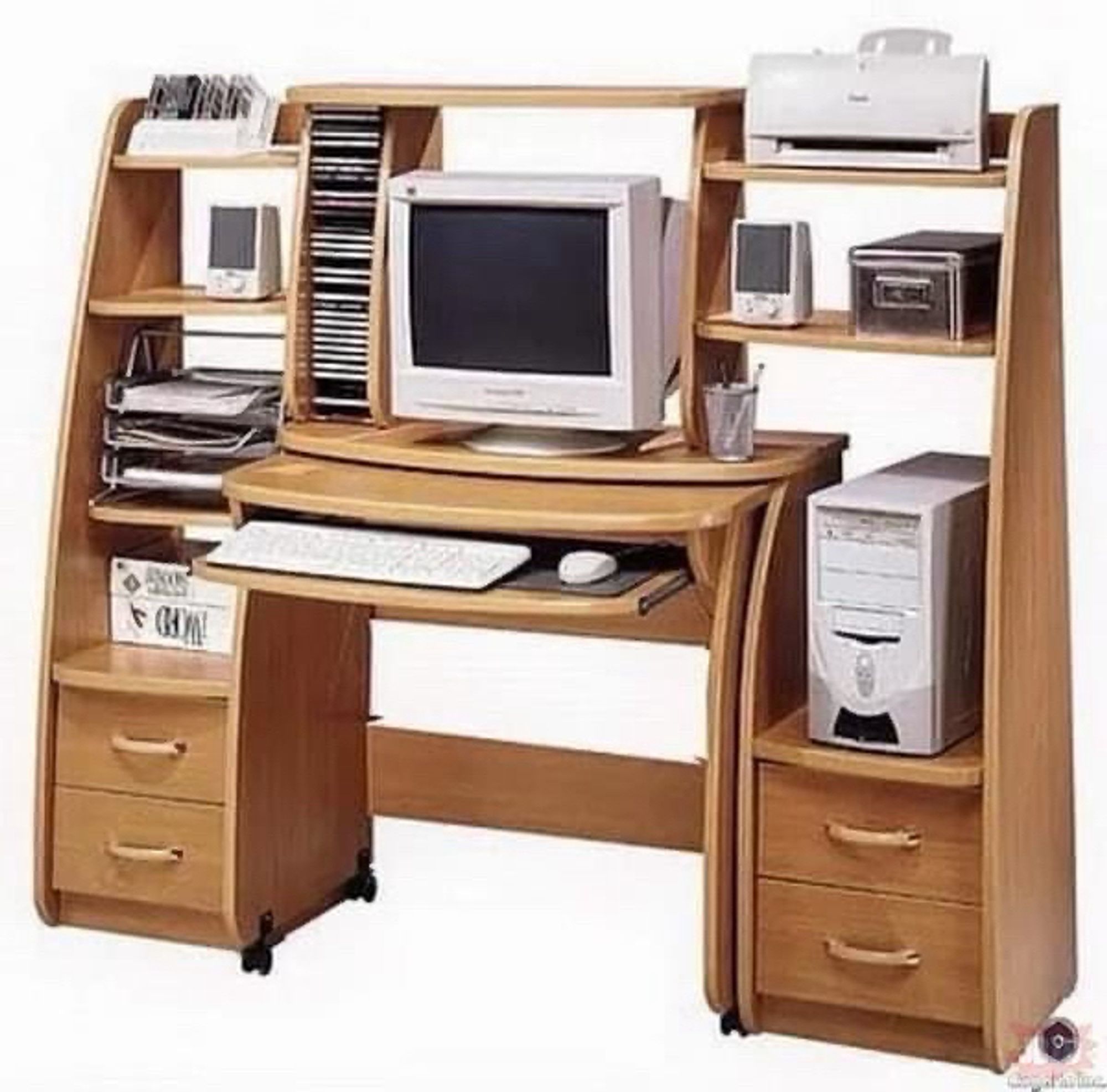 A computer desk with all the bells and whistles from the 90’s.