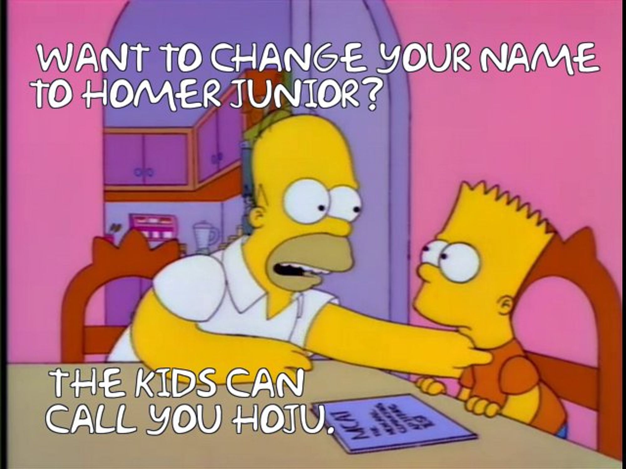 frinkiac.com: want to change your name to homer junior? the kids can call you hoju.