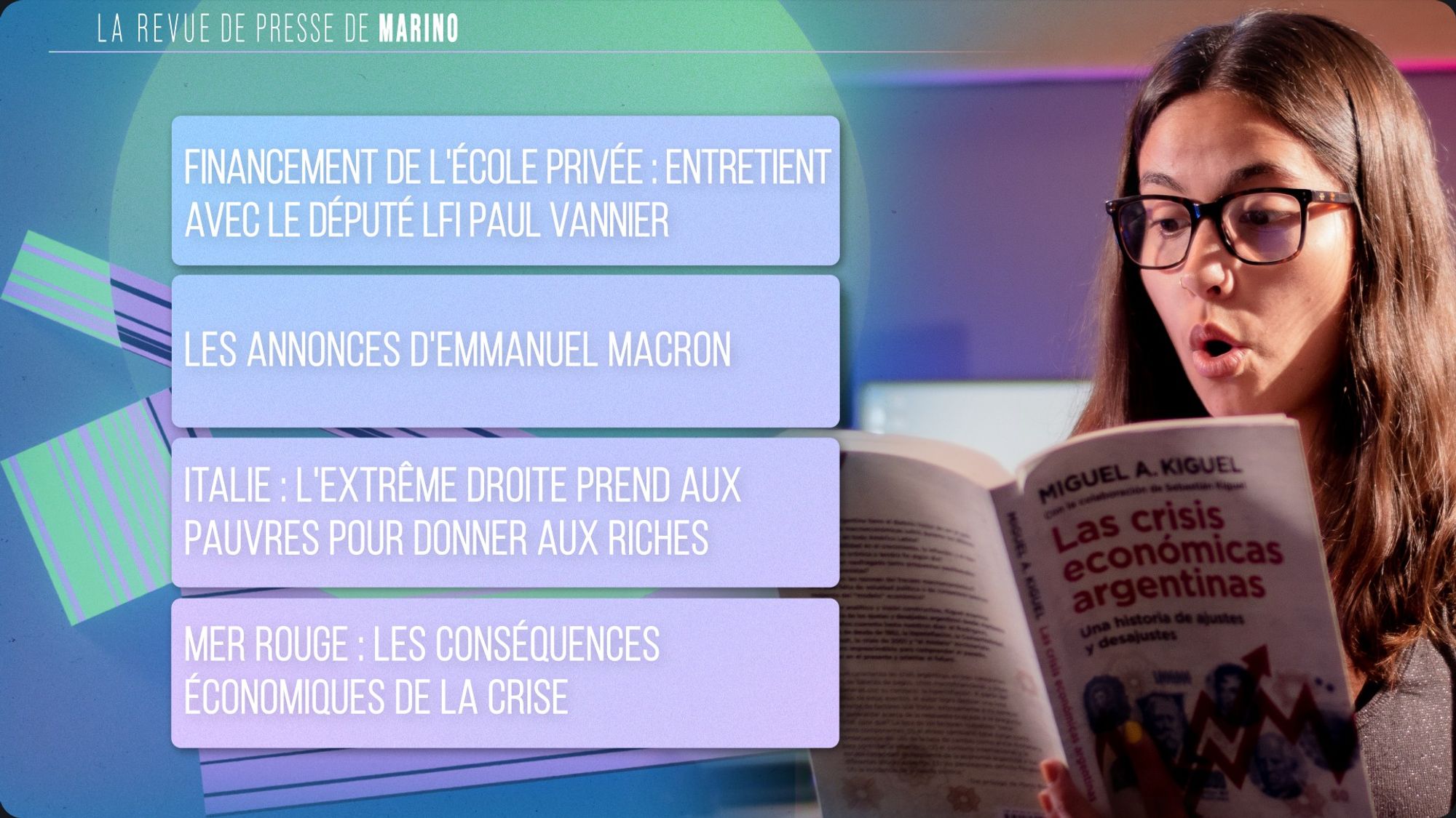 Programme de la revue de presse : 
- Financement de l'école privée : entretient avec le député LFI Paul Vannier
- Les annonces d'Emmanuel Macron
- Italie : l'extrême droite prend aux pauvres pour donner aux riches
- Mer Rouge : les conséquences économiques de la crise