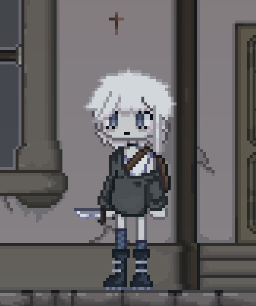 The second character from the game I am making, she is soft goth with white hair and a very light skin & she has no name at the moment :3