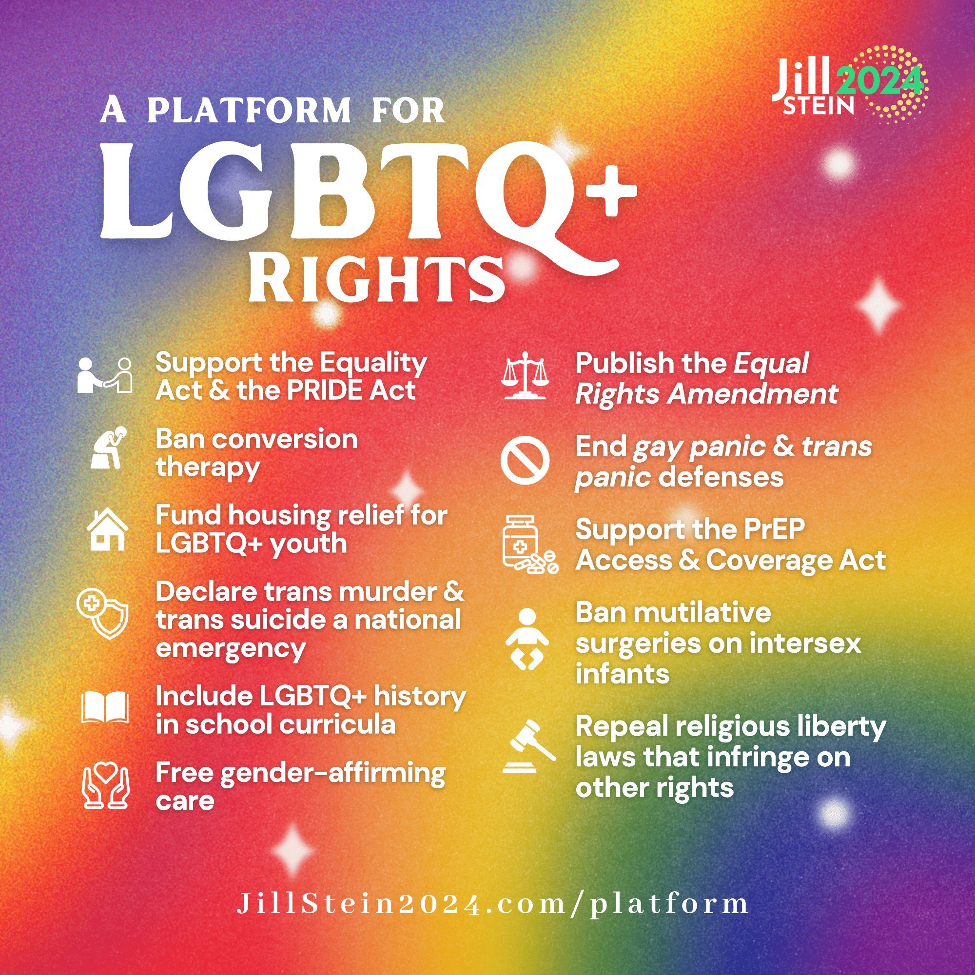 graphic detailing Jill Stein's Green Part platform for 2SLGBTQIA+ rights