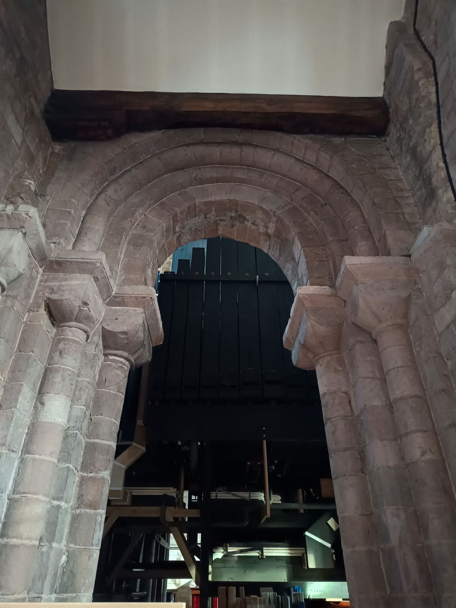 A photo of the north chancel arch. The arch is thought to date from the 11th Century