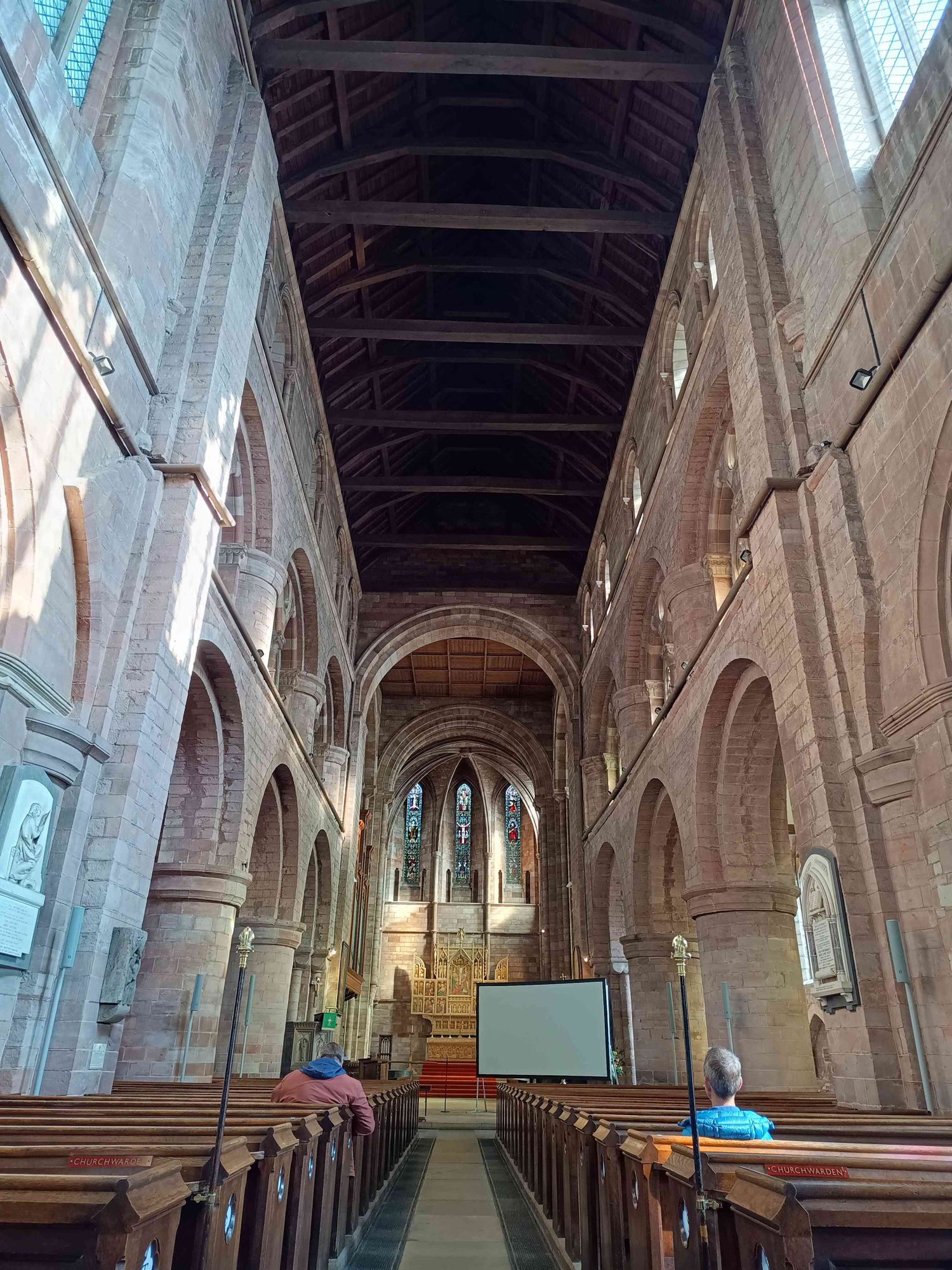 A photo of the Romanesque nave of Shrewsbury Abbey looking towards the East End