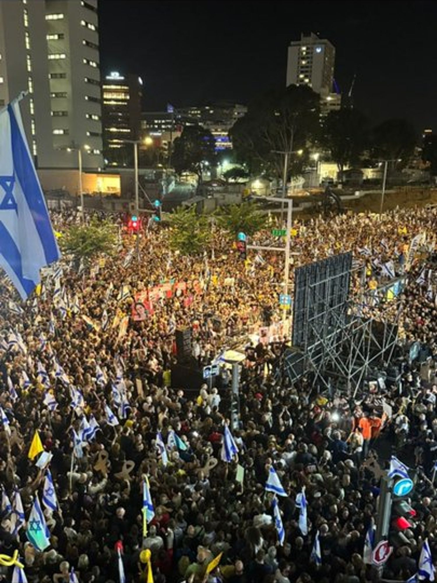 Aerial images of huge protest in the centre of Tel Aviv.