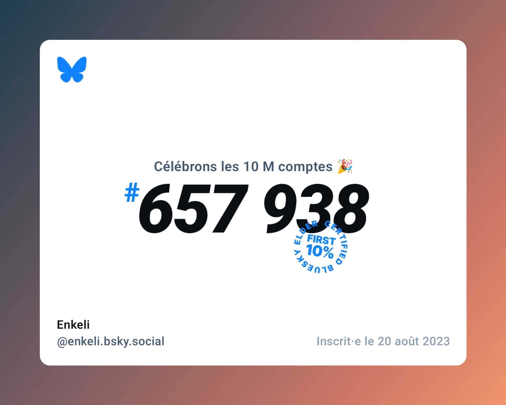 Badge qui dit que je suis le 657 938eme compte créé sur BS pour fêter les 10millions.