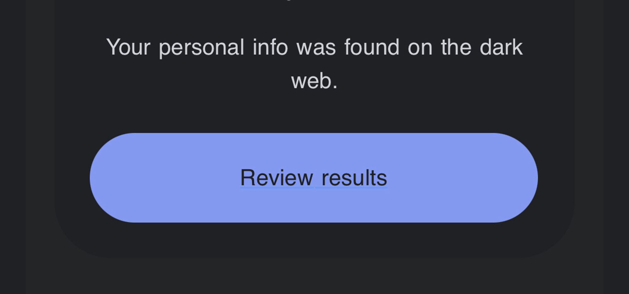 A Google email that says “Your personal info was found on the dark web.”