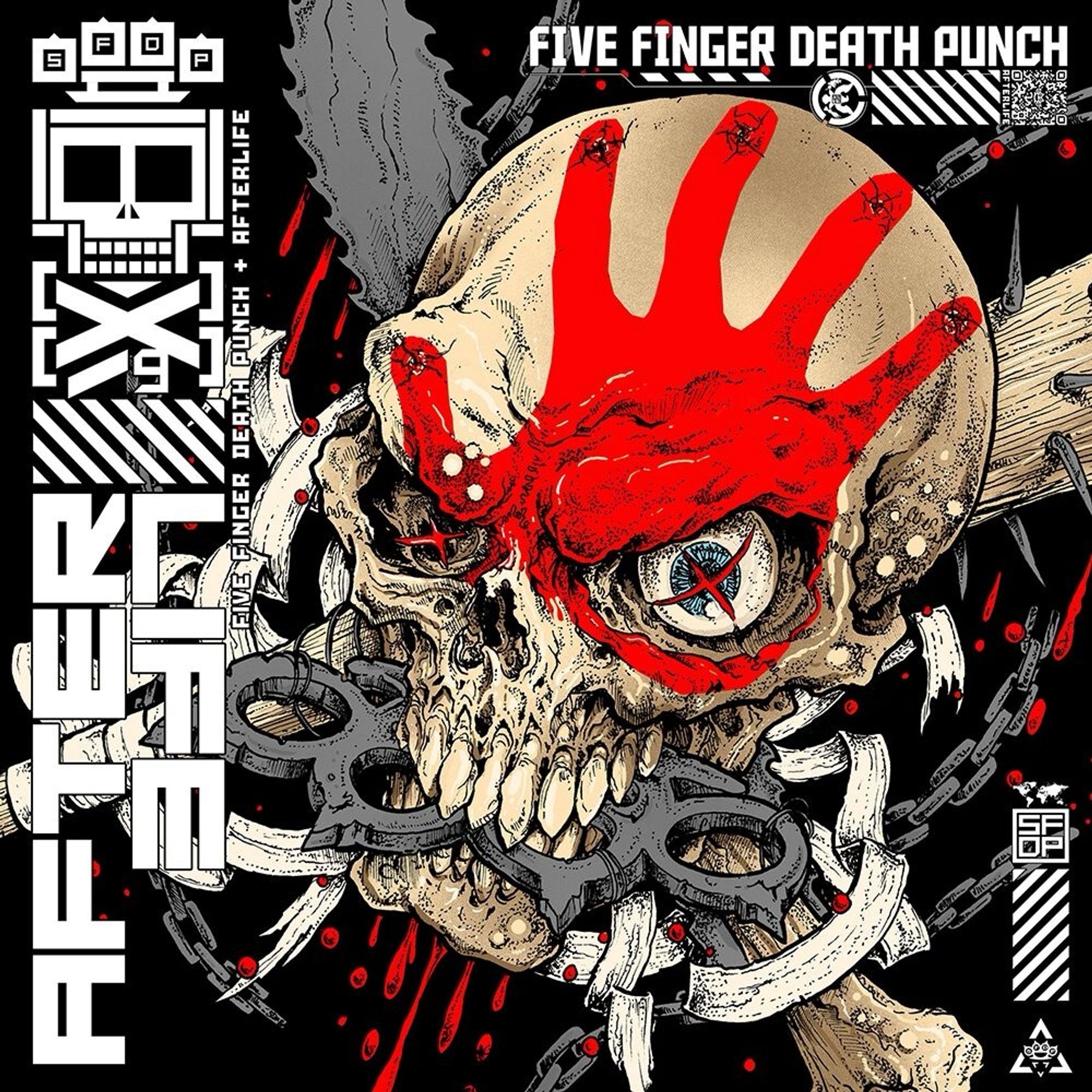 Cover von five finger death punch - ein Totenkopf mit langen Zähnen, roten Glubschauge, Schlagringen und einem blutigen Handabdruck auf der Stirn abgebildert Hör dir das aktuelle Album an! Ich mag sie 🫶 und she haben mich über schwere Zeiten für mich persönlich gerettet. Musik heilt mich 🥰