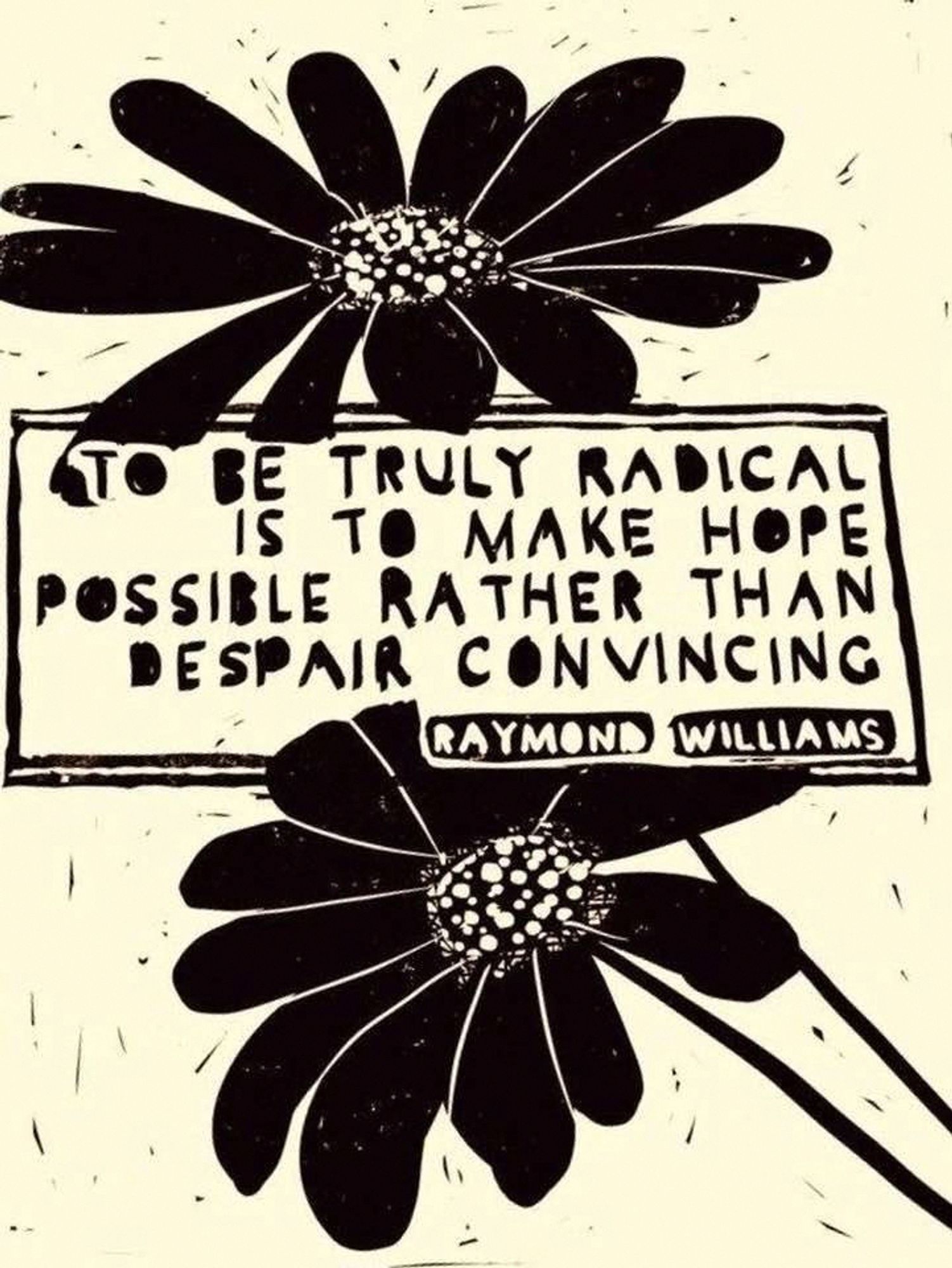 "To be truly radical is to make hope possible rather than despair convincing."  ~Raymond Williams