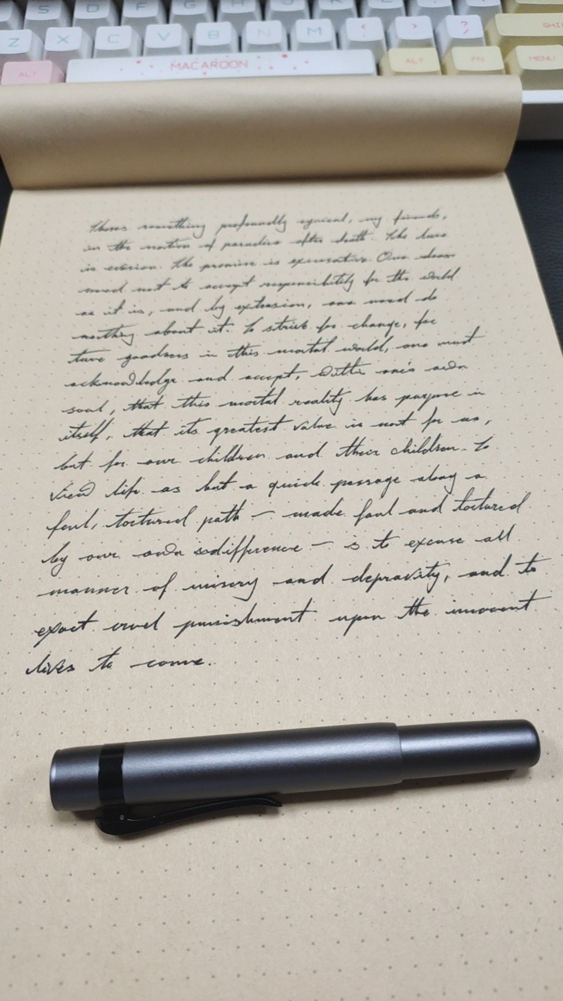 A cursive handwriting of a quote from Steven Erikson's Malazan: Book of the Fallen series.