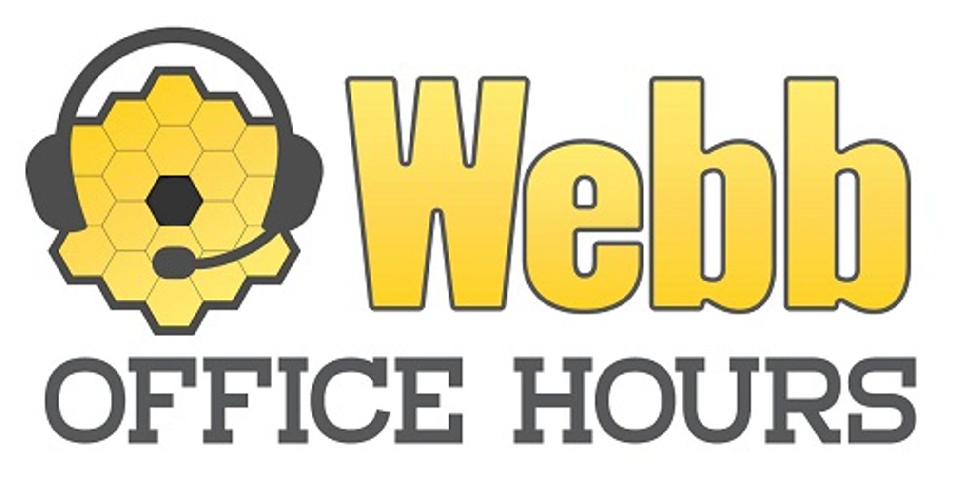 Promotional image for Webb Office Hours showing Webb's mirror with a headset and the words "Webb Office Hours"