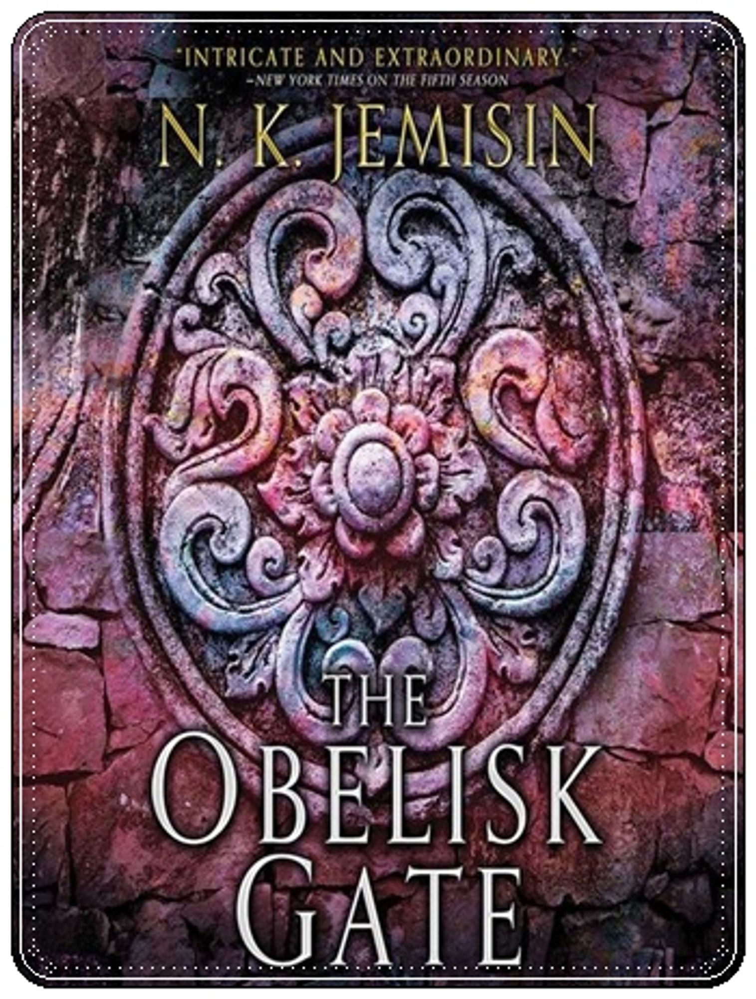 Book cover: “The Obelisk Gate” by N. K. Jemisin (Orbit, 2016); audiobook read by Robin Miles (Hachette Audio, 2016)