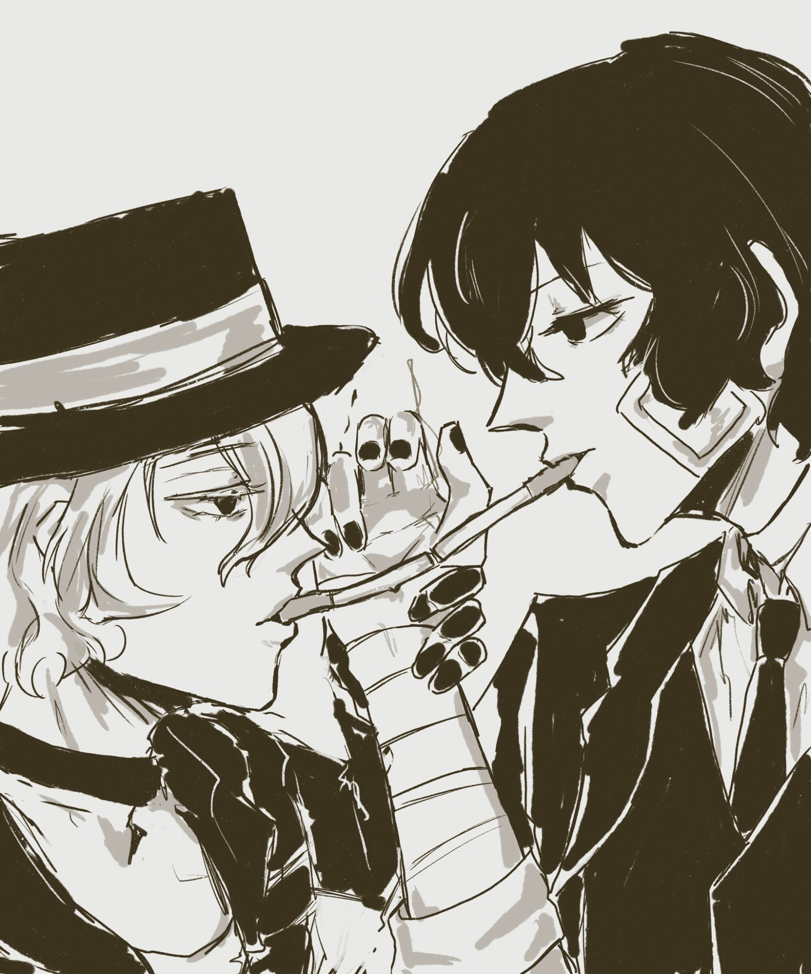 Dazai and Chuuya smoking cigarettes together