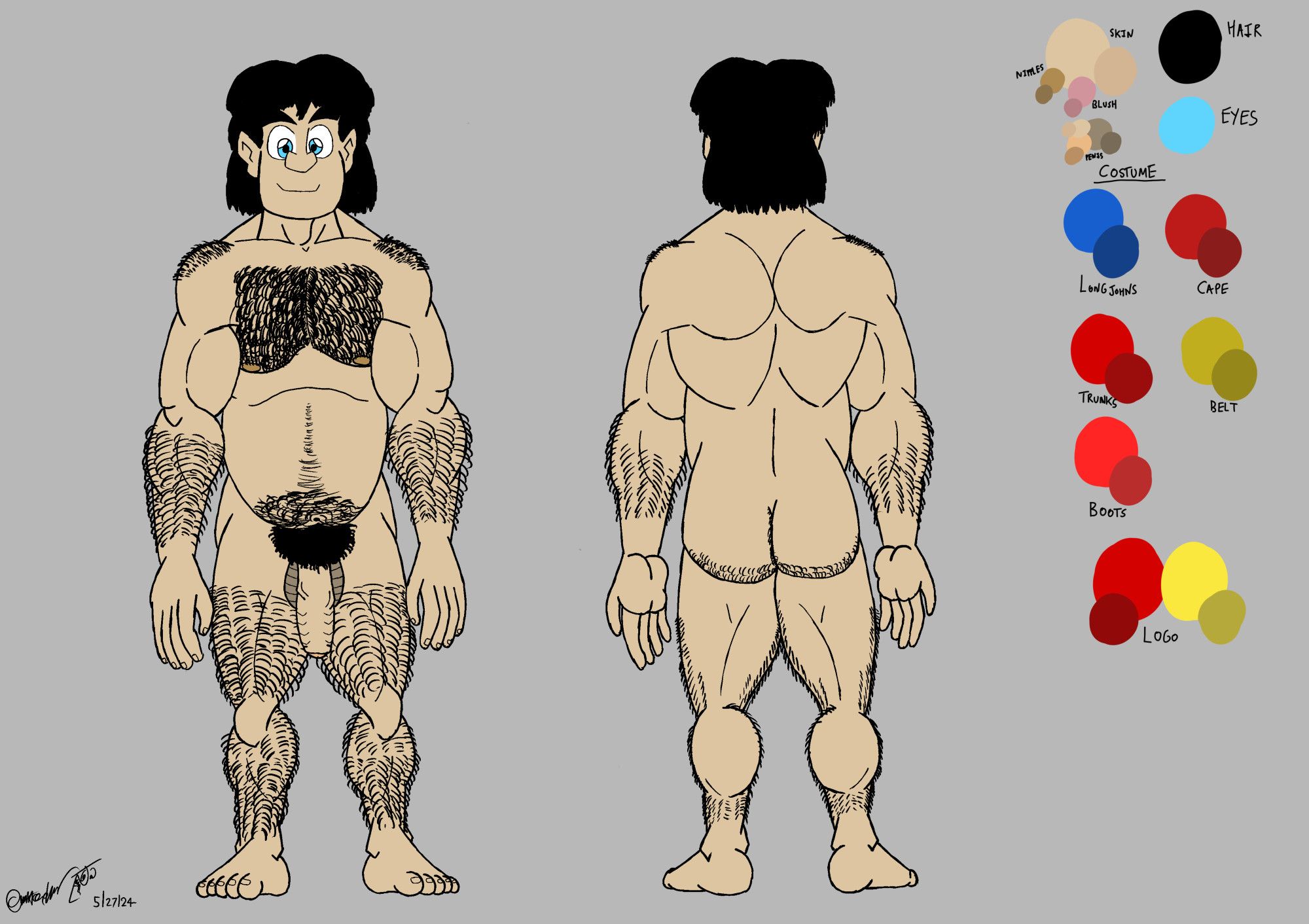 A nude turnaround ref sheet for Superman (Clark Kent/Kal-El)

Originally posted on Twitter on 6/6/24.