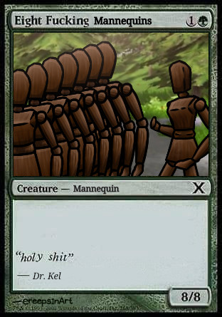 A card of the walking mannequins based on the "Eight Fucking Bears" meme