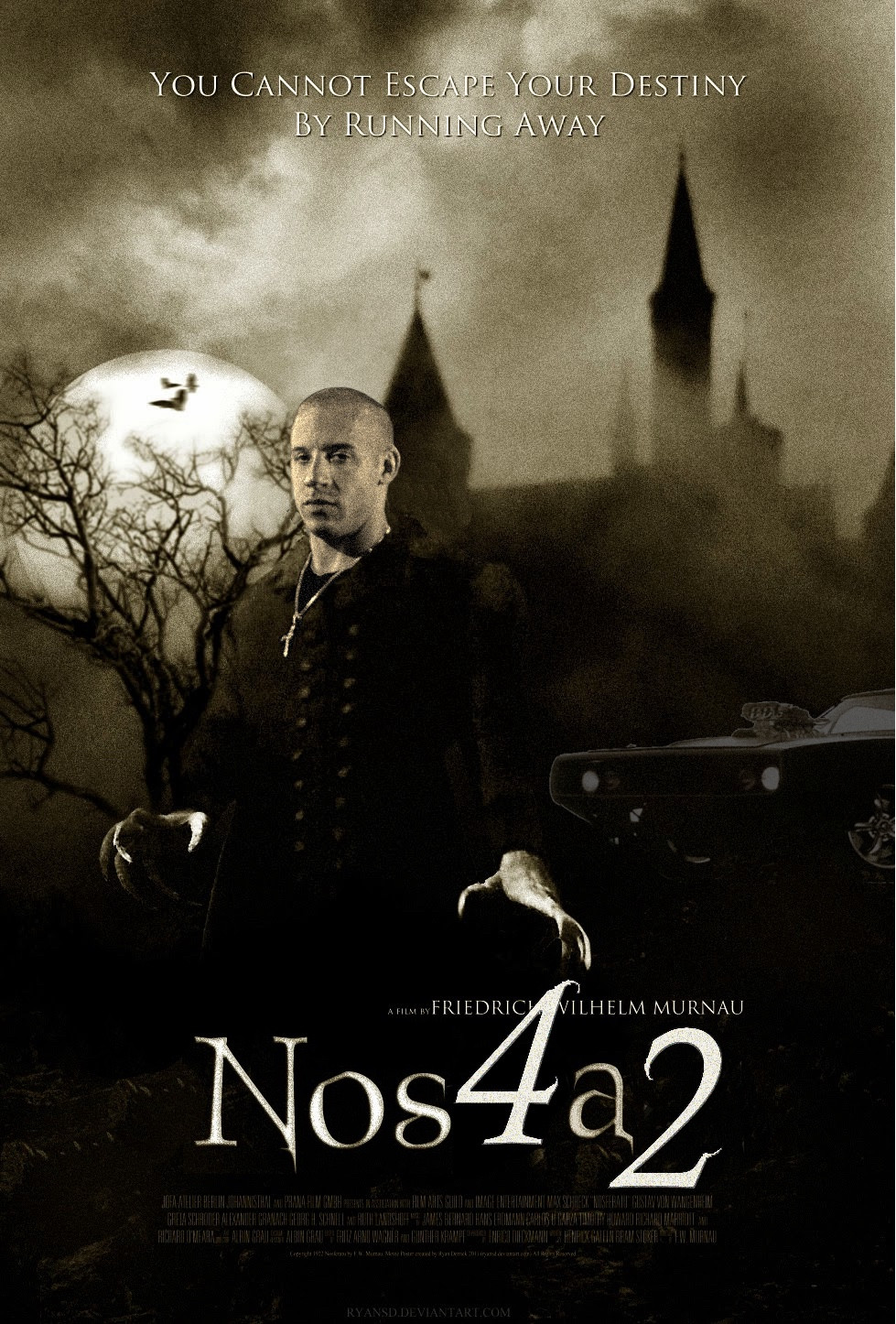 Vin Diesel's head on the Nosferatu vampire body with the text Nos4a2