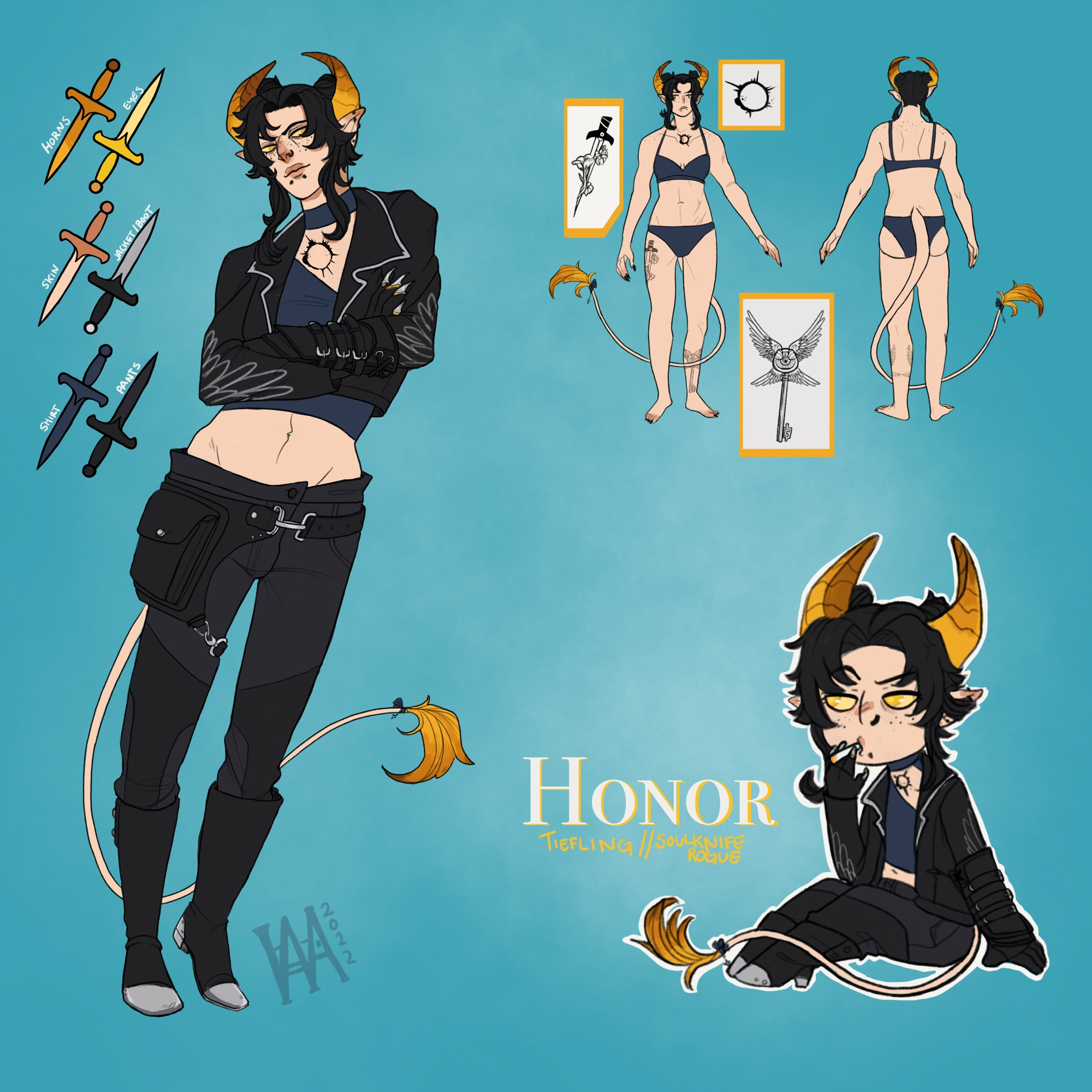 Character sheet of a horned woman