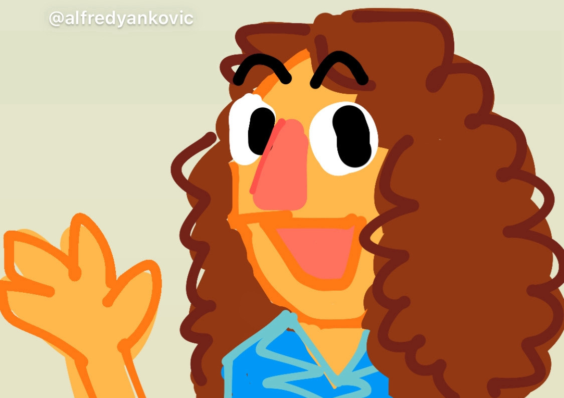 An Instagram stories drawing of Weird Al as a muppet (from when he got awarded a position as an honorary muppet)