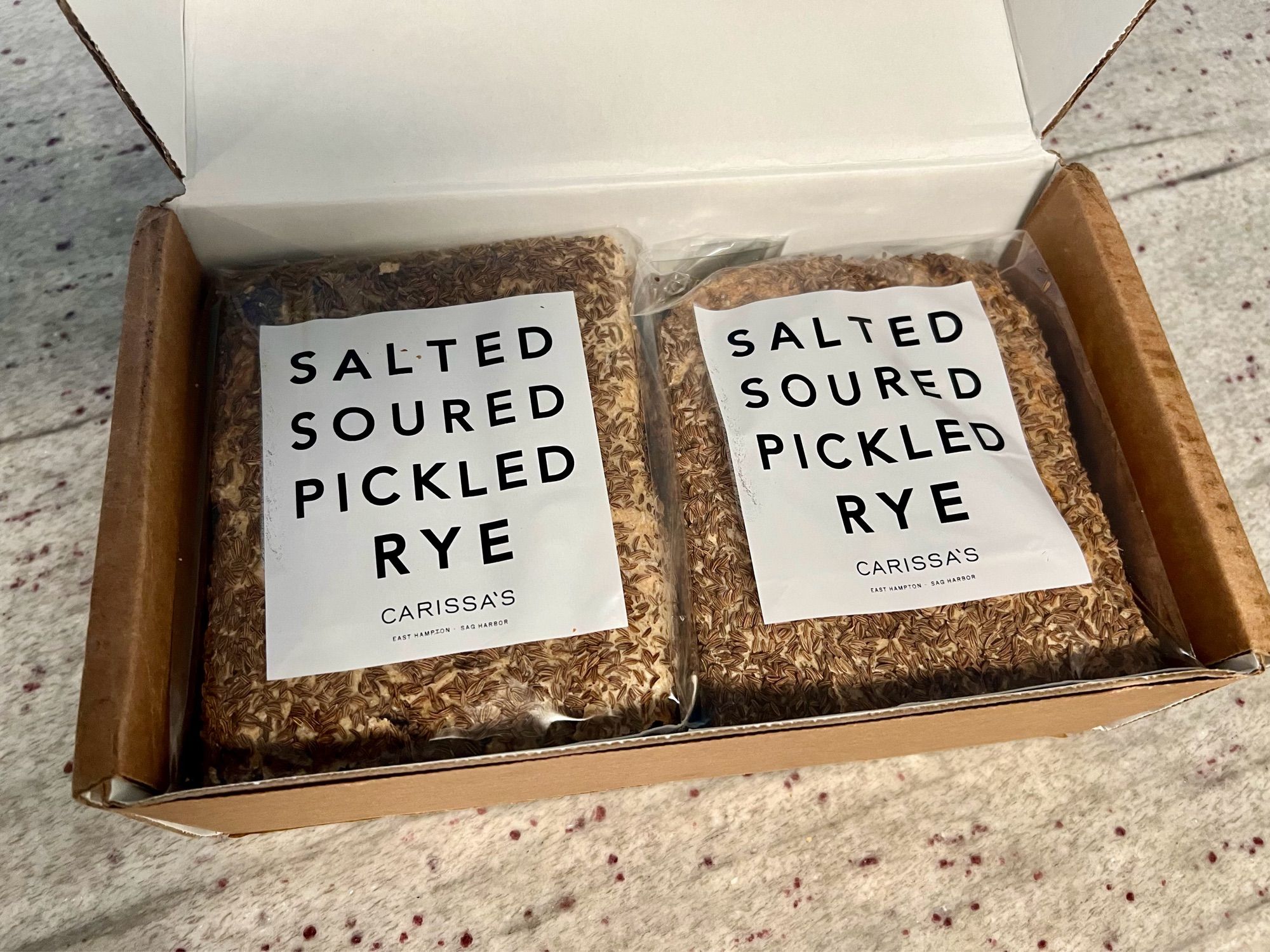 2 loaves of salted soured pickled rye from Carissa’s bakery