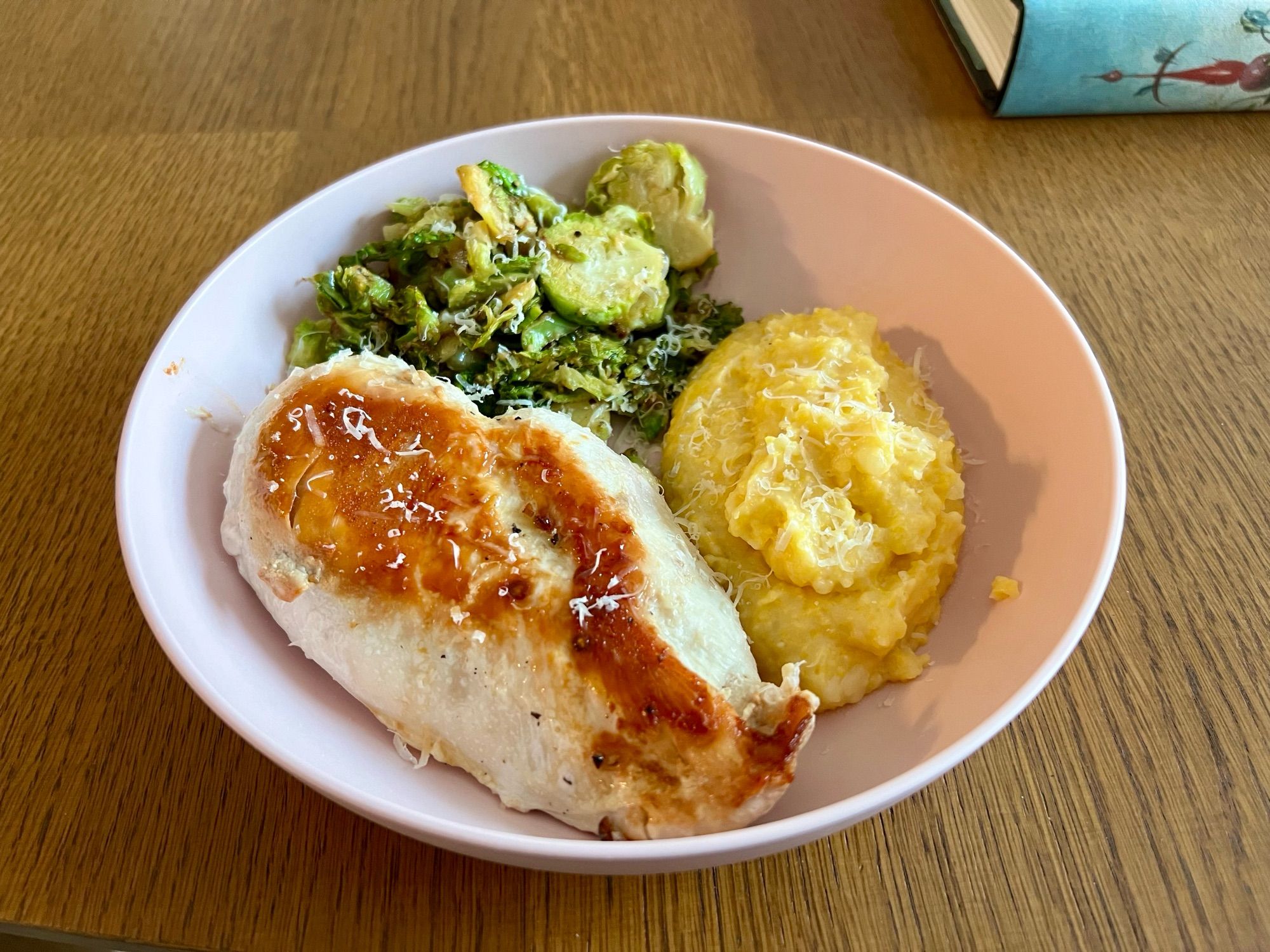 Chicken, polenta, brussels sprouts