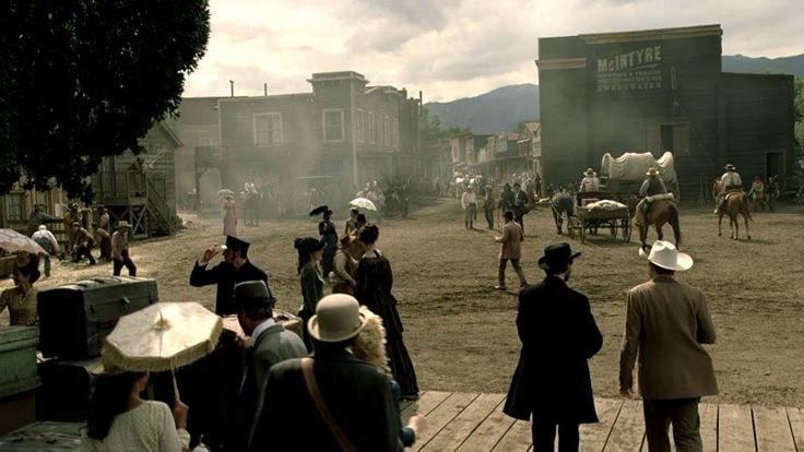 a screenshot of the HBO tv show Westworld showing Sweatwater, the fictional town where most of season one is set. 