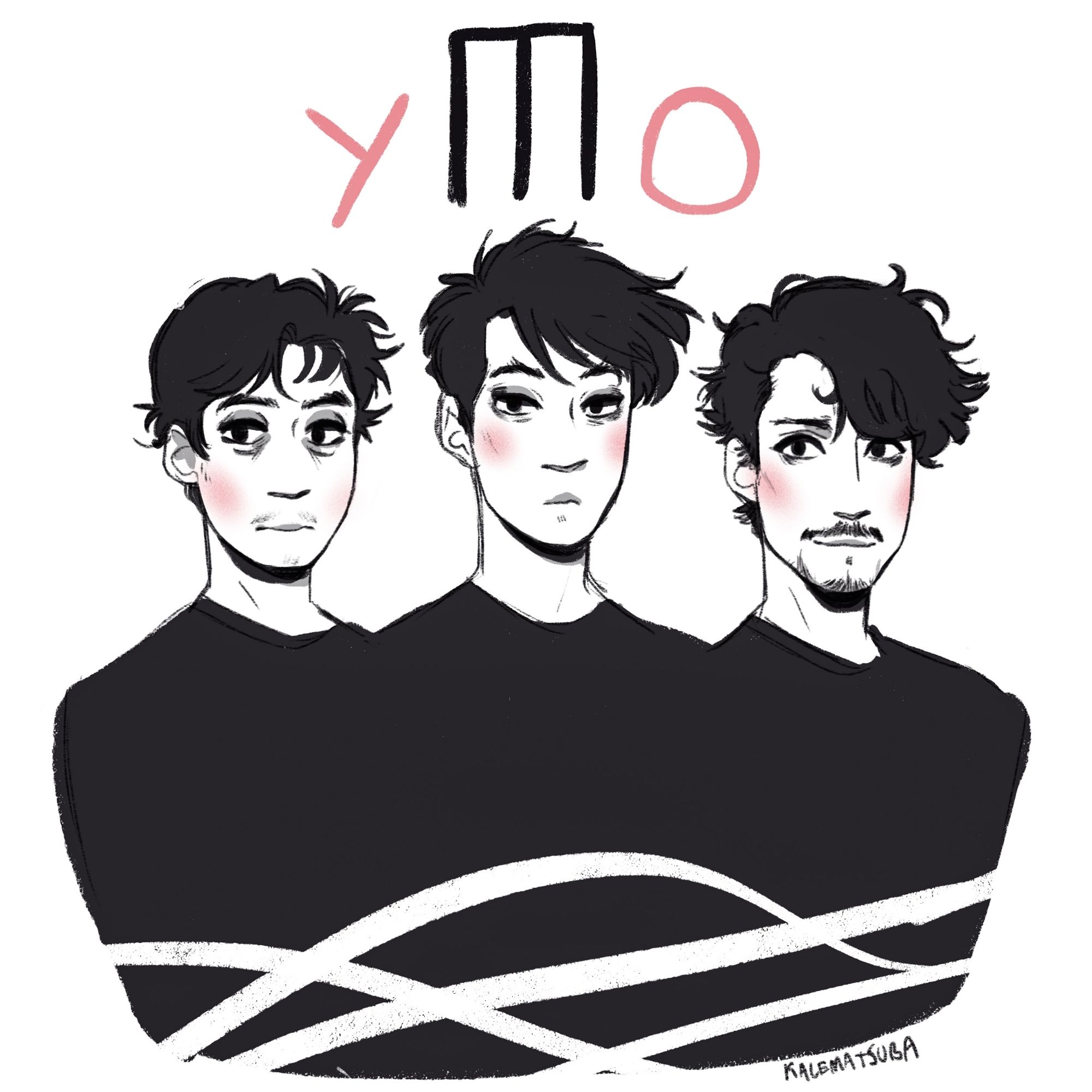 a bust portrait sketch of all 3 band members.